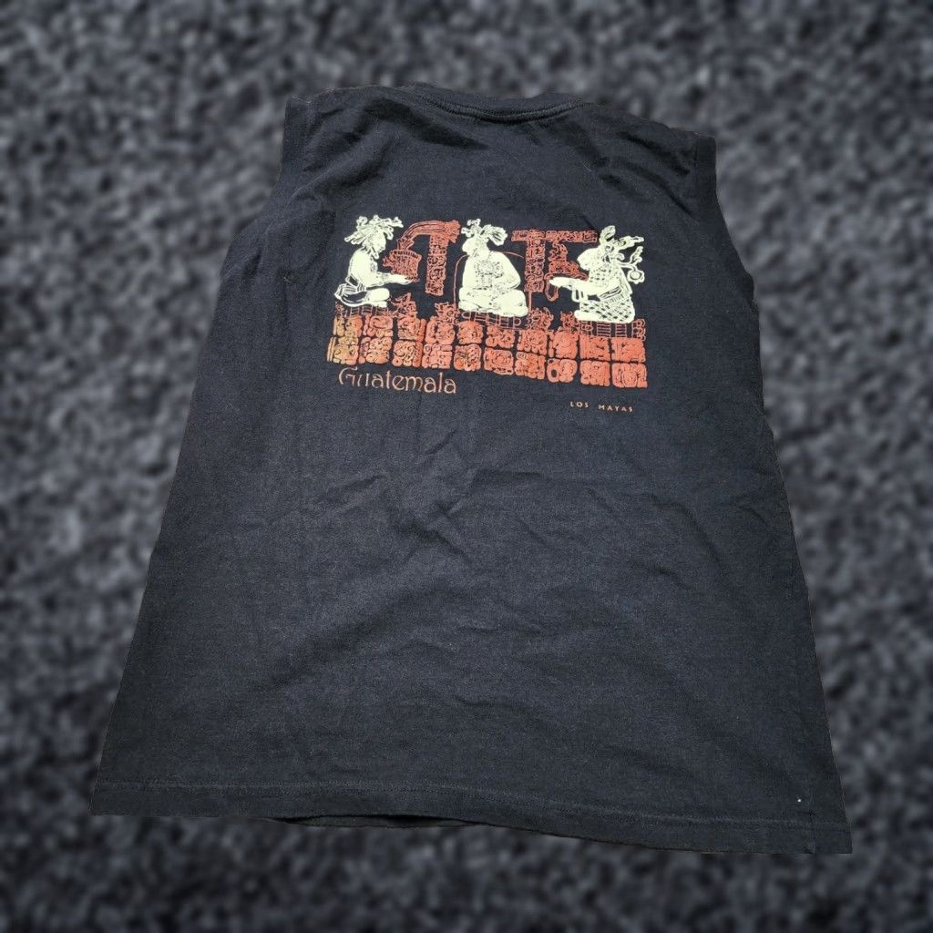Vintage VINTAGE El Quatzel Mens T-Shirt Tank Top Aztec Double-Sided Black L Crew Neck Sleeveless Guatemala Los Mayas Souvenir Shirt Mens Size US L / EU 52-54 / 3 - 1 Thumbnail