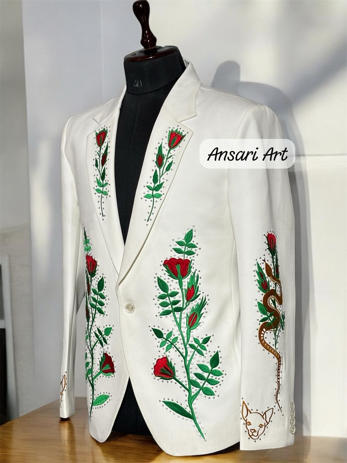 Other Men 2PC Customized floral embroidery cocktail prom outfit Size 44S - 3 Thumbnail