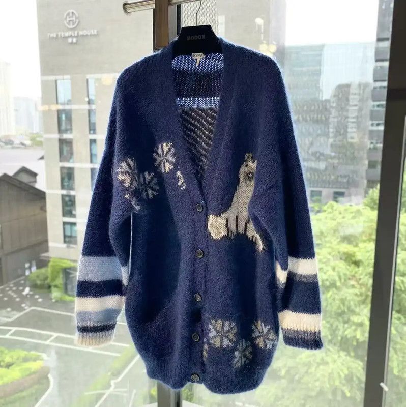 Loewe Loewe Deep Blue Mohair Women's Cardigan 0089 Size S / US 4 / IT 40 - 1 Thumbnail