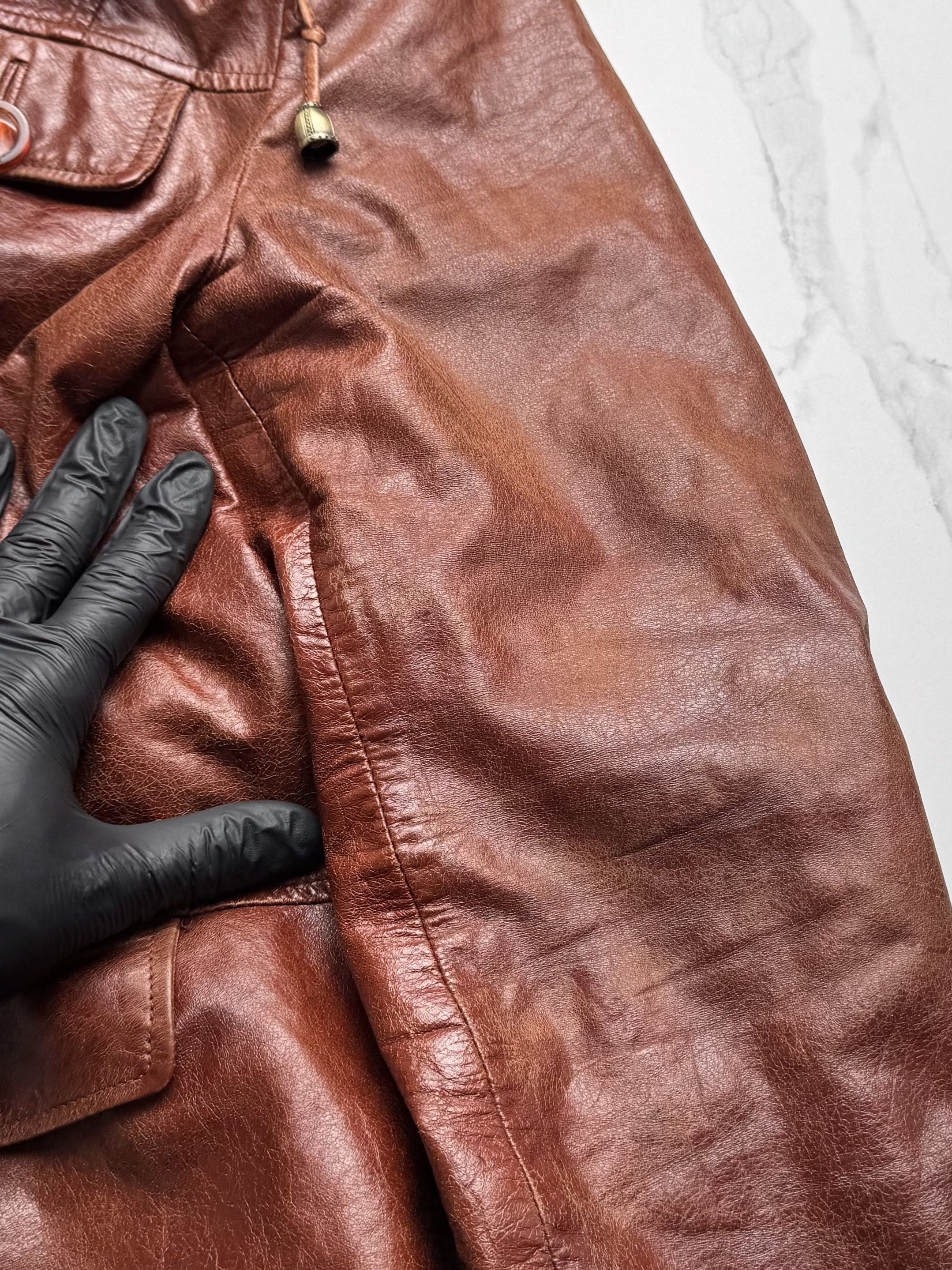 Japanese Brand Vintage Brown Leather Jacket Hooded Statement Coat Y2K Size L / US 10 / IT 46 - 9 Thumbnail