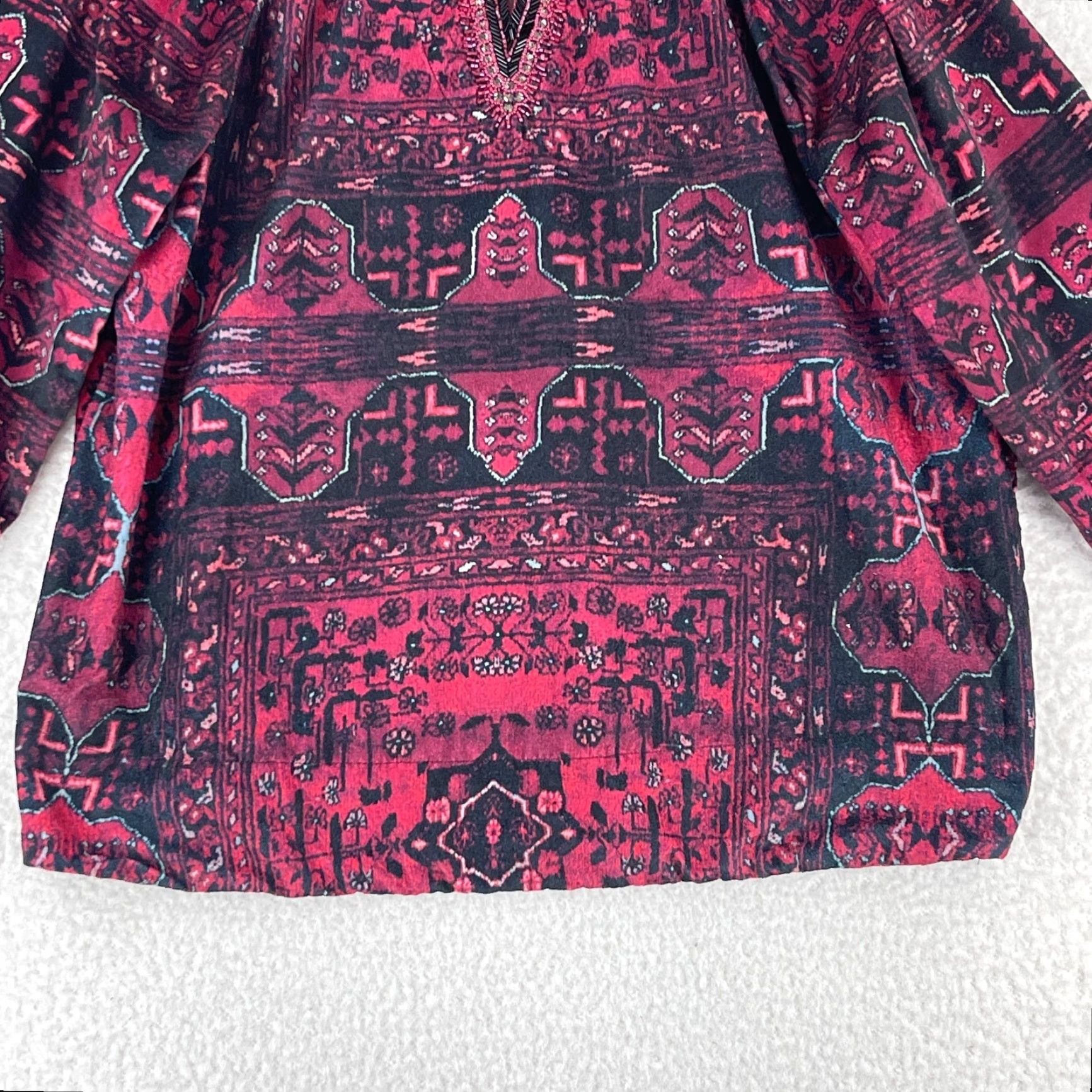 Soft Surroundings Soft Surroundings Tunic Shirt Womens Large Red Geometric Long Sleeve Pullover V-Neck Size L / US 10 / IT 46 - 6 Thumbnail