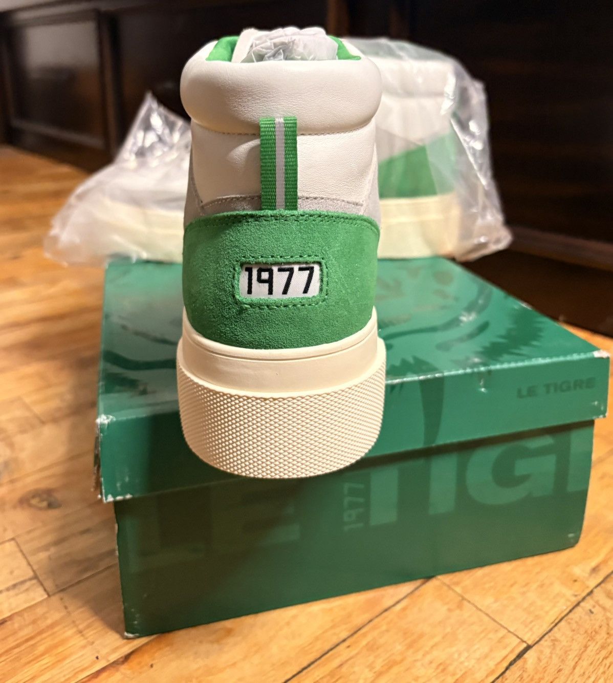 Le TIGRE Le Tigre High Top Sneakers White Green Lace Up Size US 10 / IT 40 - 4 Thumbnail