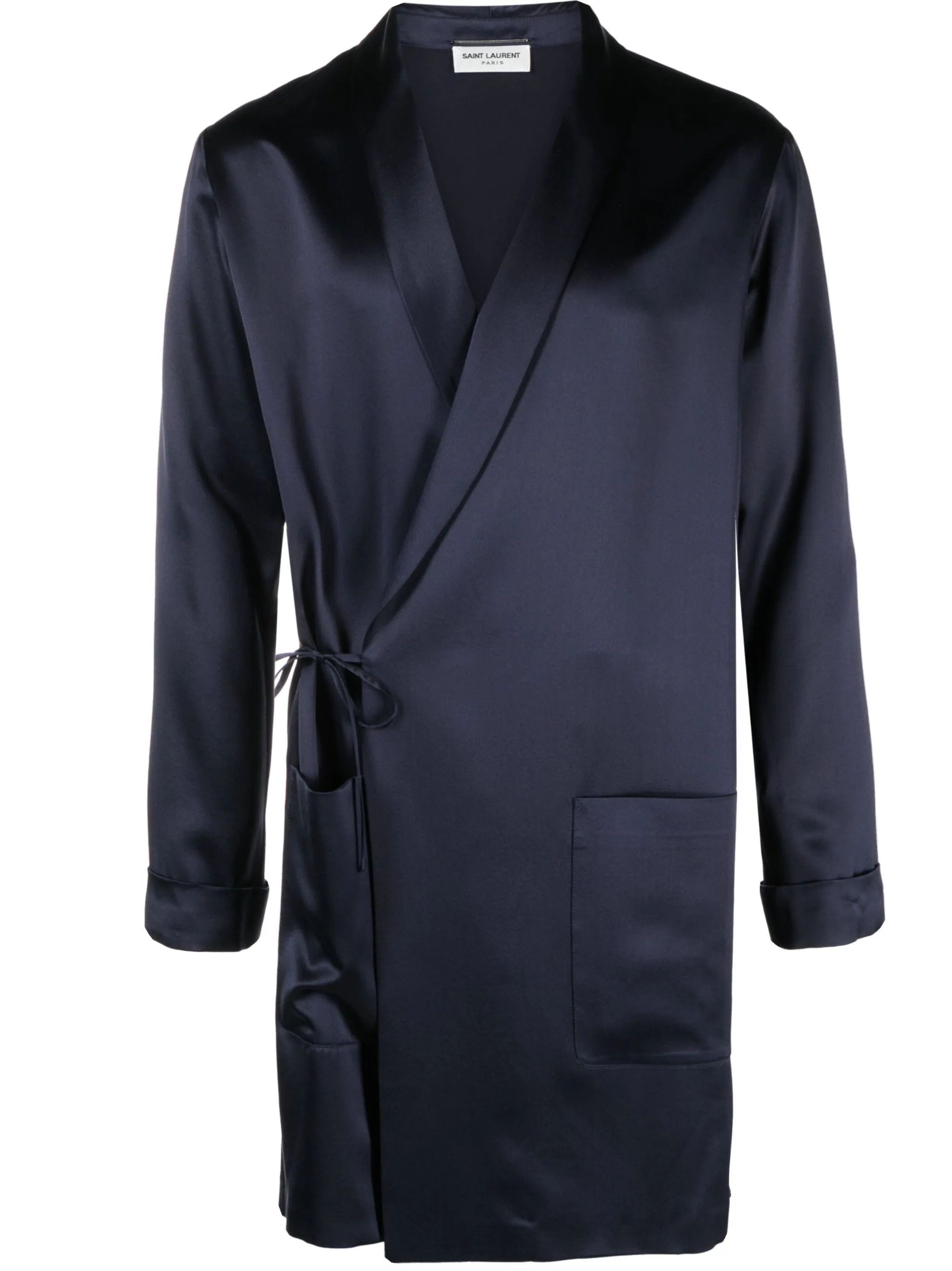 o1s1wg110624 Off-Centre Silk Coat in Navy Blue