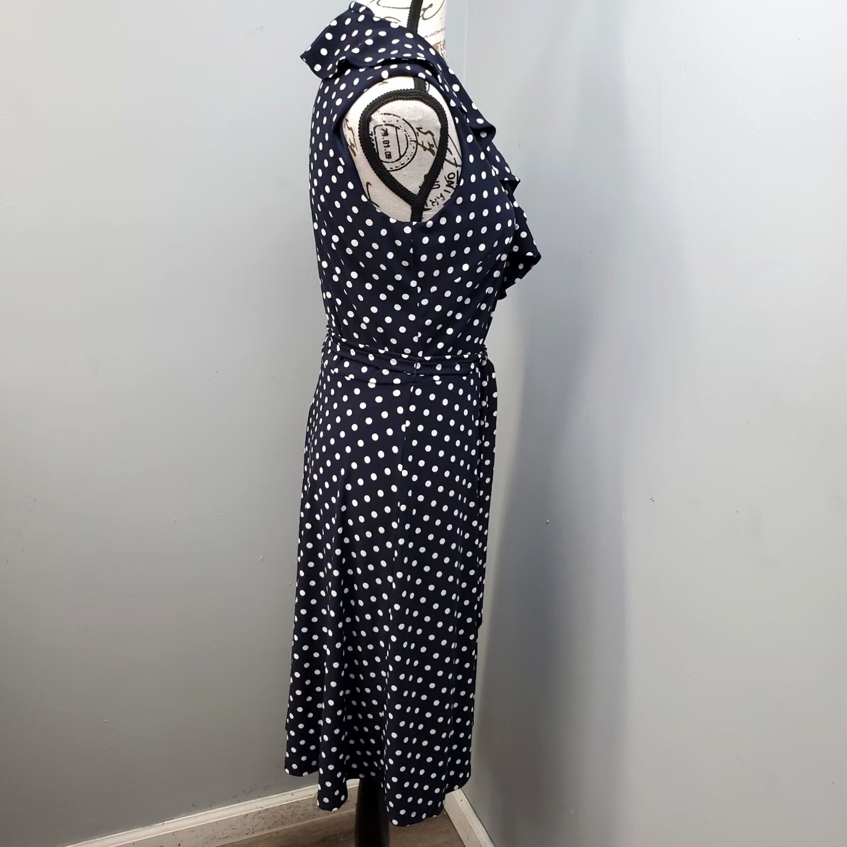 Chaps Chaps Womens Wrap Dress M Sleeveless V-Neck Polka Dot Yellow? Multicolor Blue White Size M / US 6-8 / IT 42-44 - 8 Thumbnail