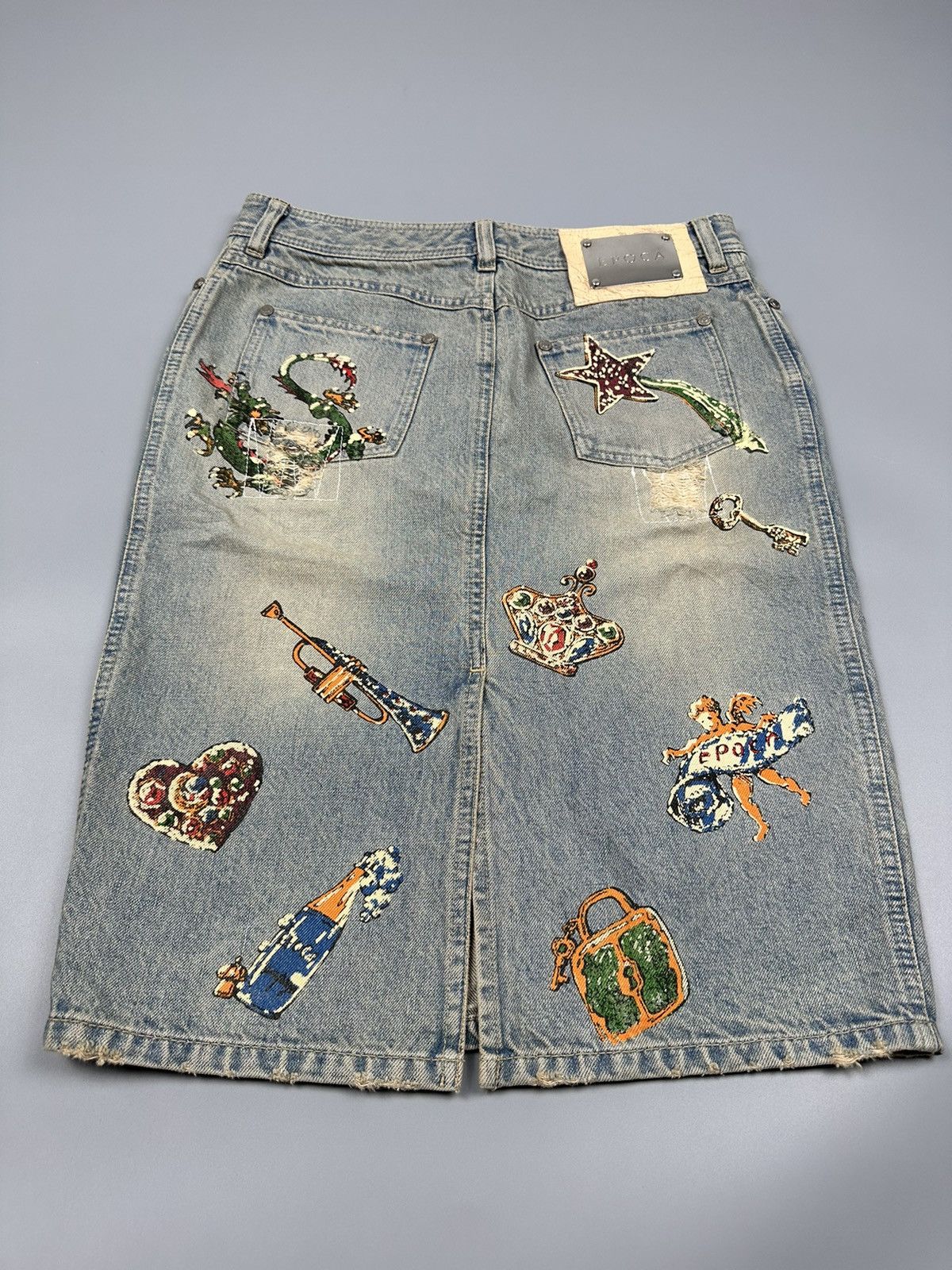Le Grande Bleu (L.G.B.) Epoca Art Denim Midi Skirt Size 29" - 4 Thumbnail