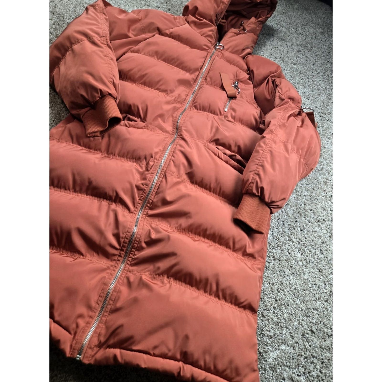 Free People Free People Long Raglan Puffer Jacket Small Womens Orange Hooded Full Zip Parka Size S / US 4 / IT 40 - 2 Thumbnail
