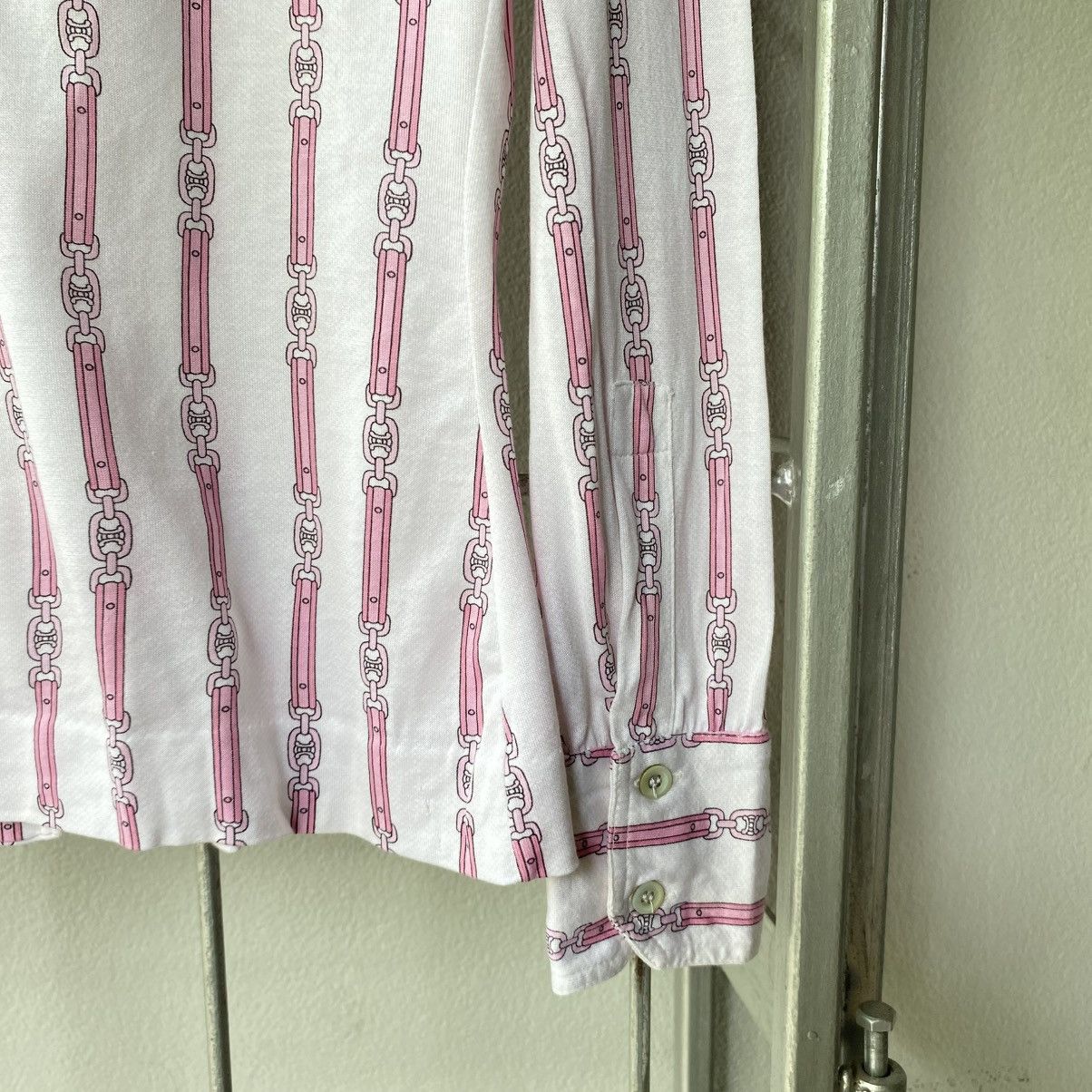 Celine Vintage Celine Pink Chain Print Shirt Size S / US 4 / IT 40 - 11 Thumbnail