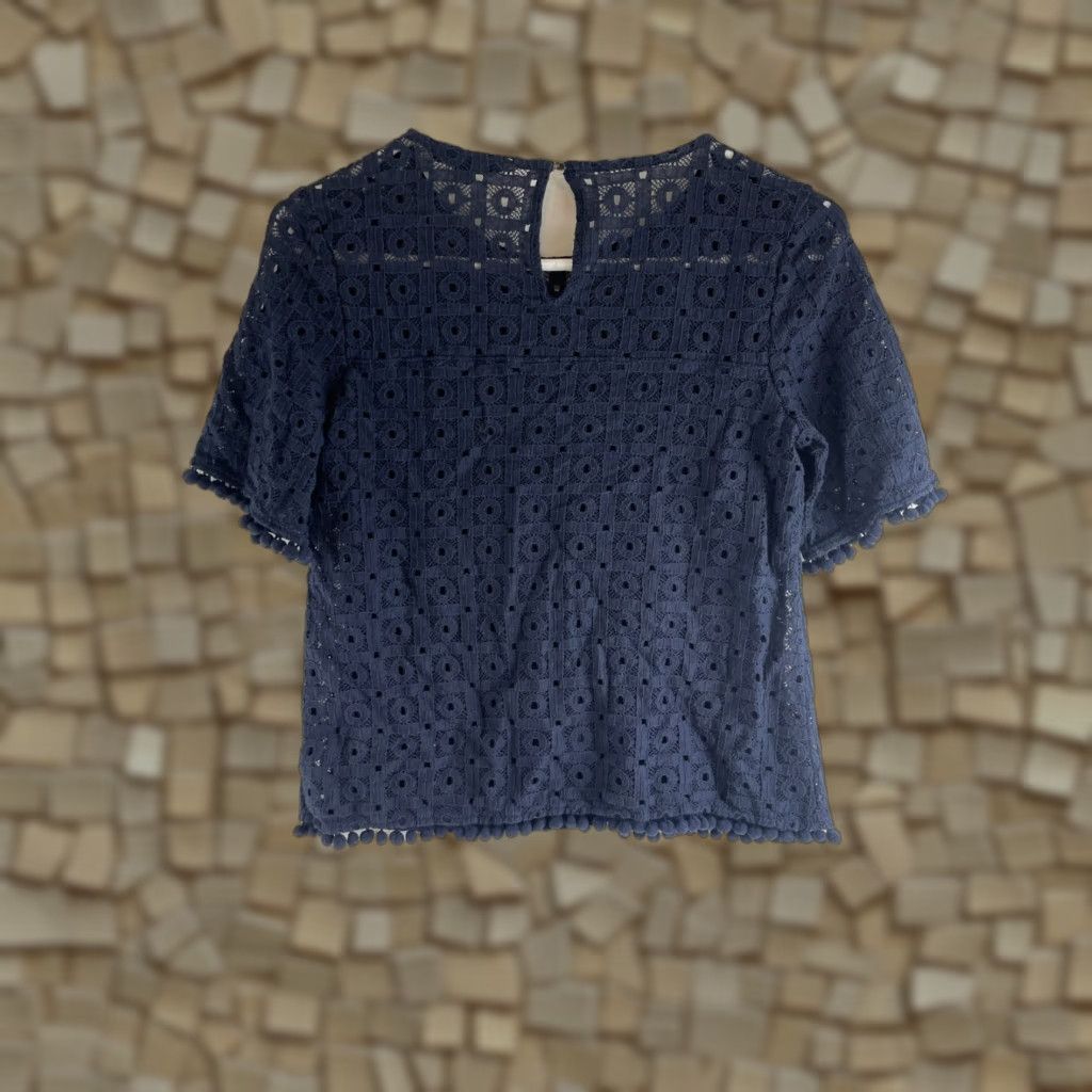 Banana Republic Banana Republic Lace T-Shirt Women's XS Navy Blue Crochet Pom Poms Lined Size XS / US 0-2 / IT 36-38 - 1 Thumbnail