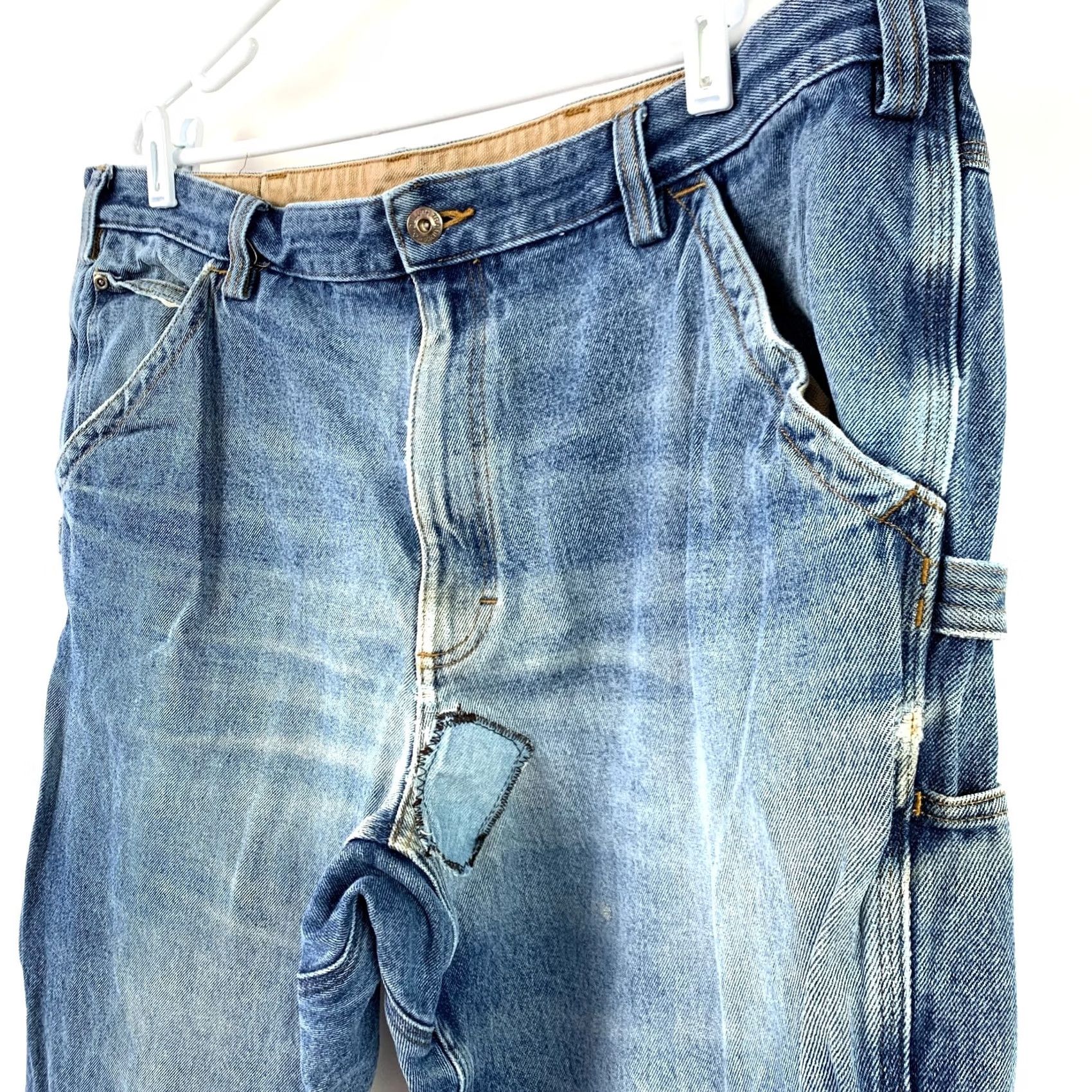 Duluth Trading Company Duluth Trading Co Mens Jeans 44x30 Blue Denim Carpenter Straight PATCHED Size US 44 / EU 60 - 3 Thumbnail