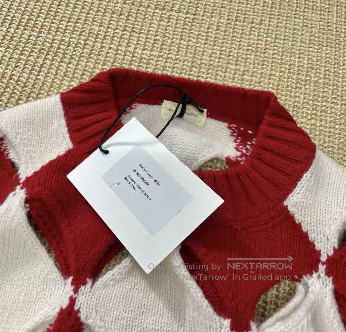 Stefan Cooke Red Diamond Pattern Knit Sweater Size L. Size US L / EU 52-54 / 3 - 3 Thumbnail