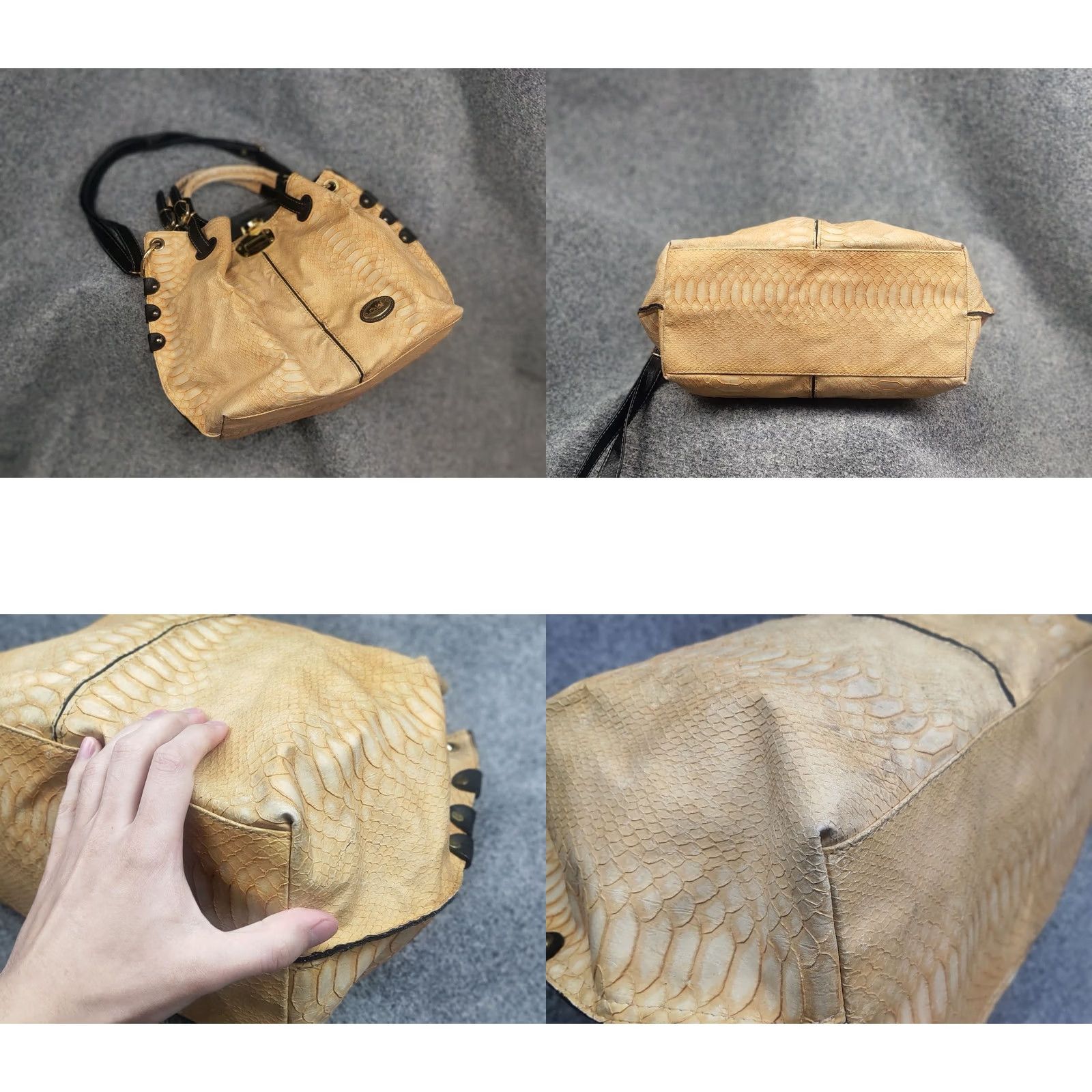 Logo 7 VINTAGE Chloe Style Logo beige bag with snakeskin texture and black handles Y2K Bag Size ONE SIZE - 10 Thumbnail
