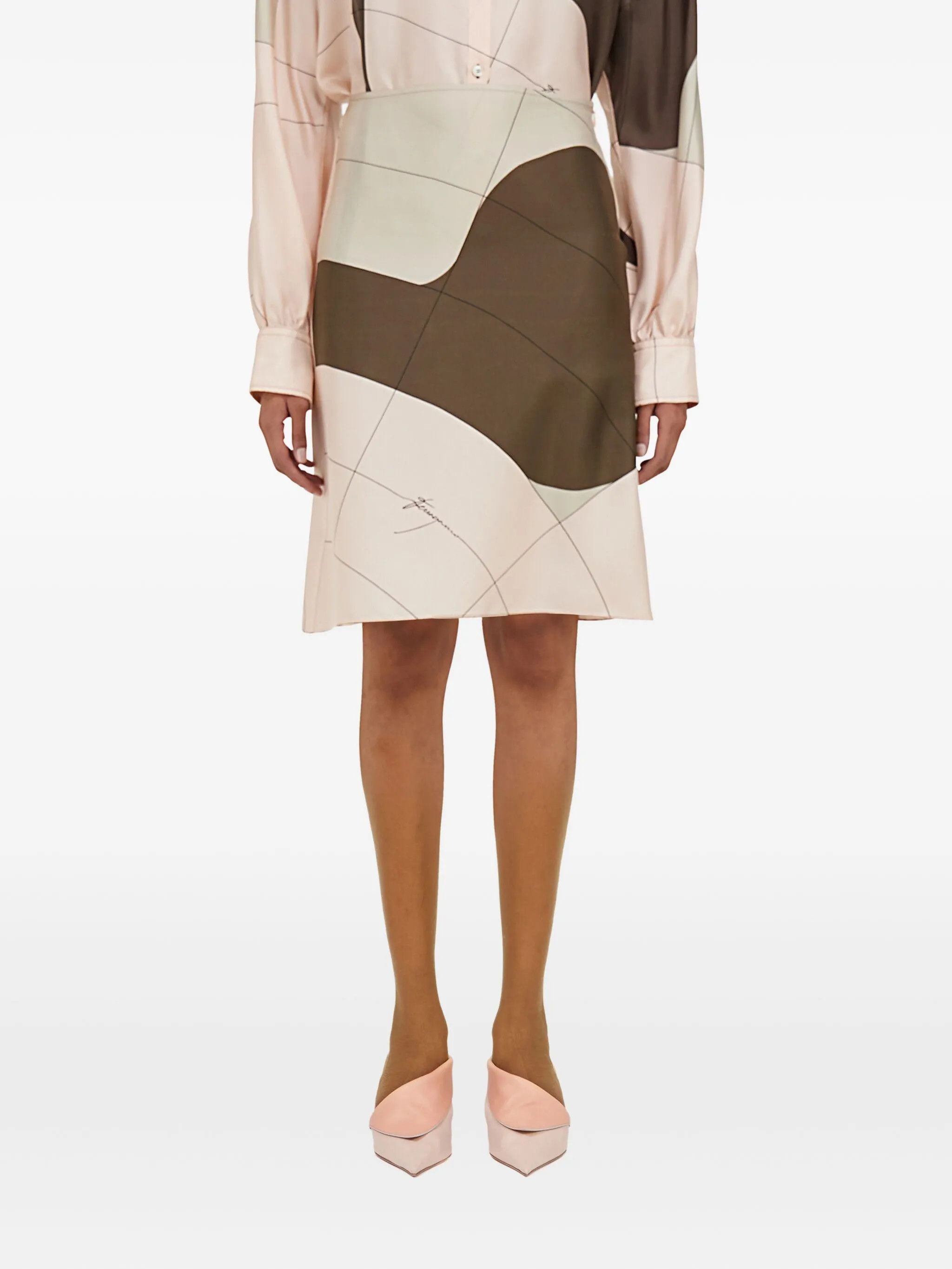 Salvatore Ferragamo o1s1rm0526 Printed Silk Midi Skirt in Light Pink/ Brown Size 28" / US 6 / IT 42 - 3 Thumbnail