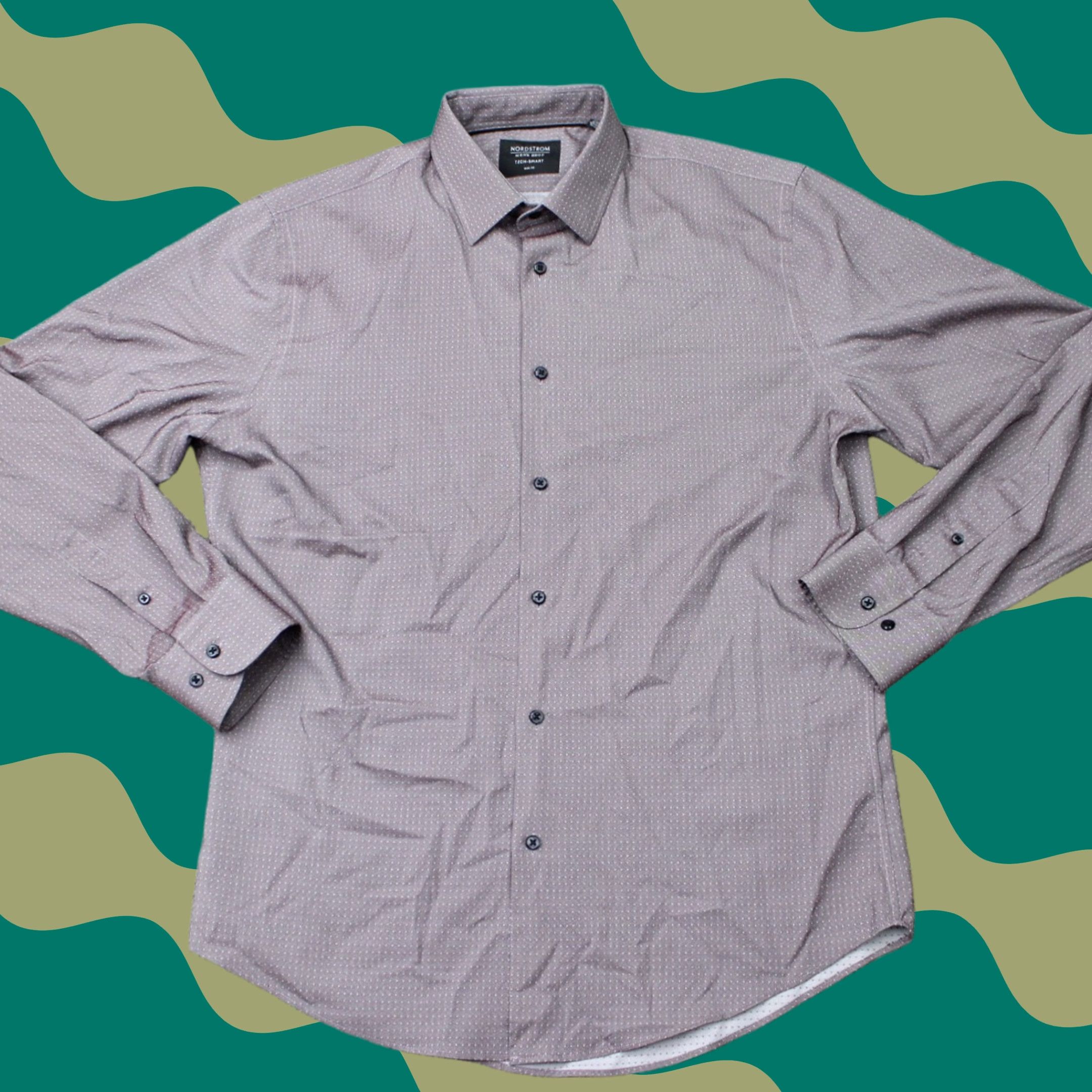 Nordstrom Nordstrom Mens Shirt 15 1/2 Purple Tech-Smart Trim Fit Stretch Long Sleeve Dress Shirt Men Size US L / EU 52-54 / 3 - 1 Thumbnail