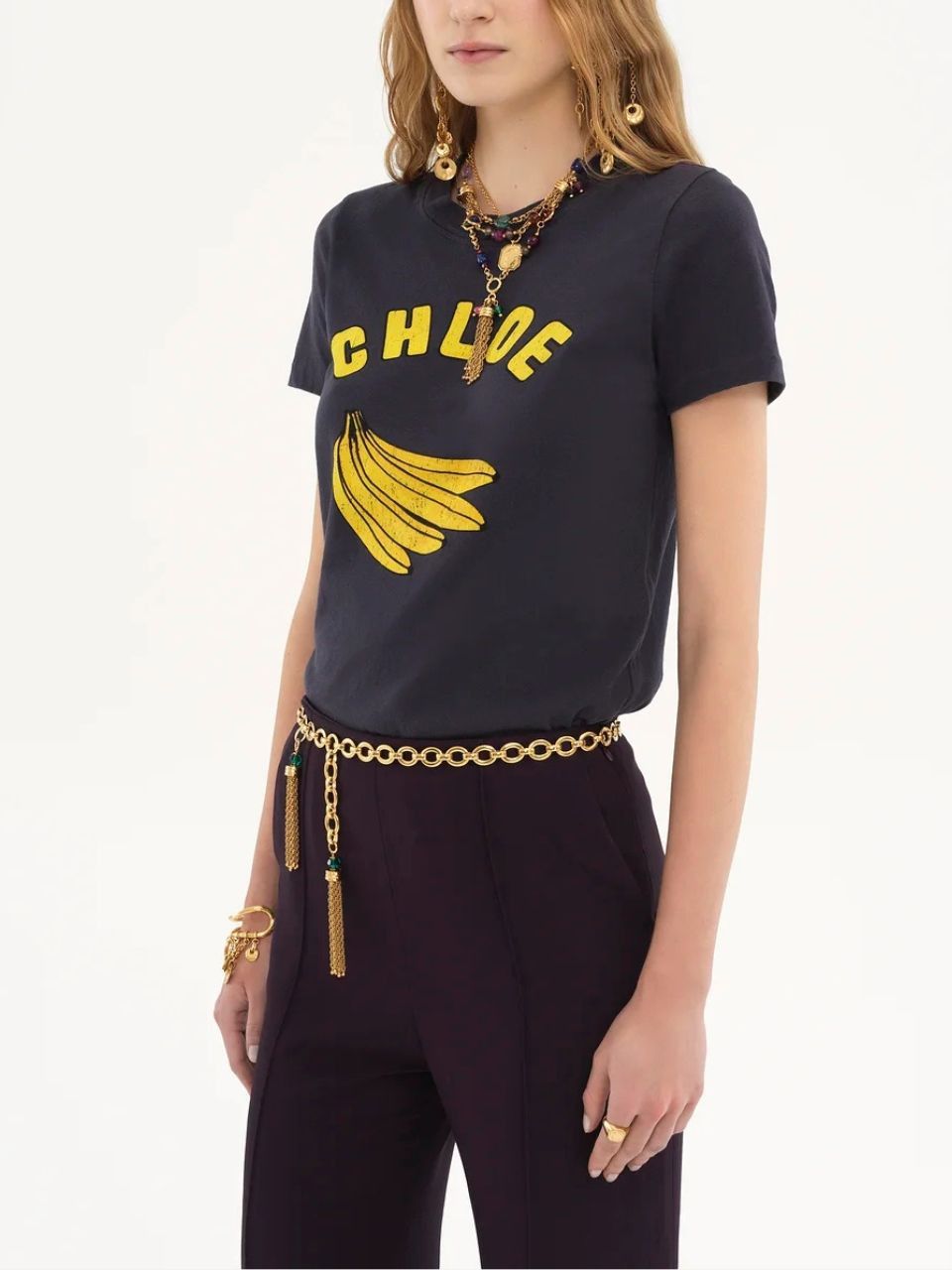 Chloe o1loc1c10226 Banana Print T-Shirt in Twilight Blue Size XS / US 0-2 / IT 36-38 - 2 Thumbnail