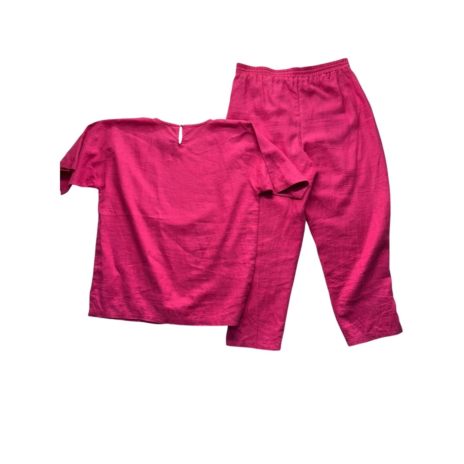 Vintage Diffusion Bright Pink Studded Lounge Set Women 8 Short Sleeve Elastic Waist Two-Piece Size 30" / US 8 / IT 44 - 2 Thumbnail