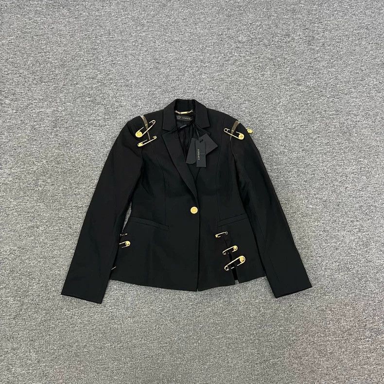 Versace Versace Black and gold color pin blazer Size S / US 4 / IT 40 - 1 Thumbnail
