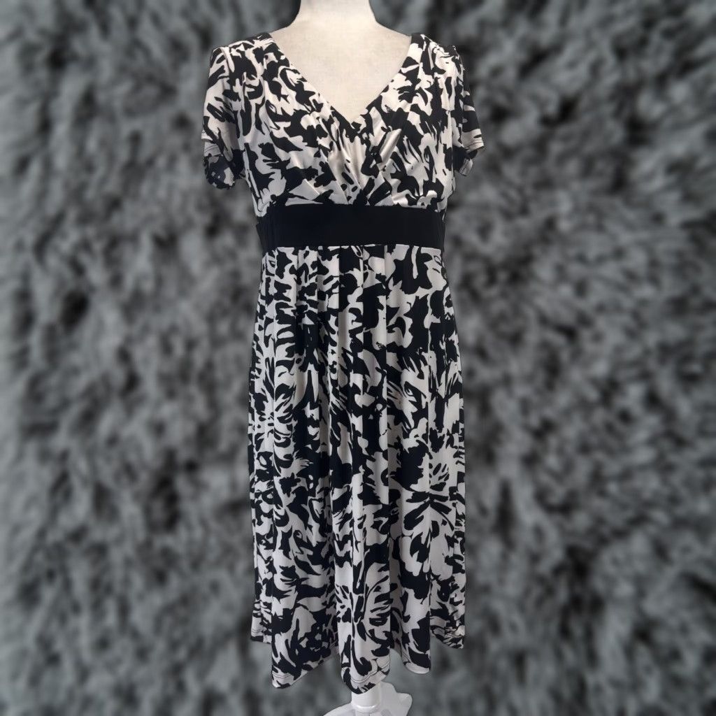Coldwater Creek COLDWATER CREEK Midi Dress Fit & Flare A-Line Women's Medium Black White Print Size M / US 6-8 / IT 42-44 - 1 Thumbnail
