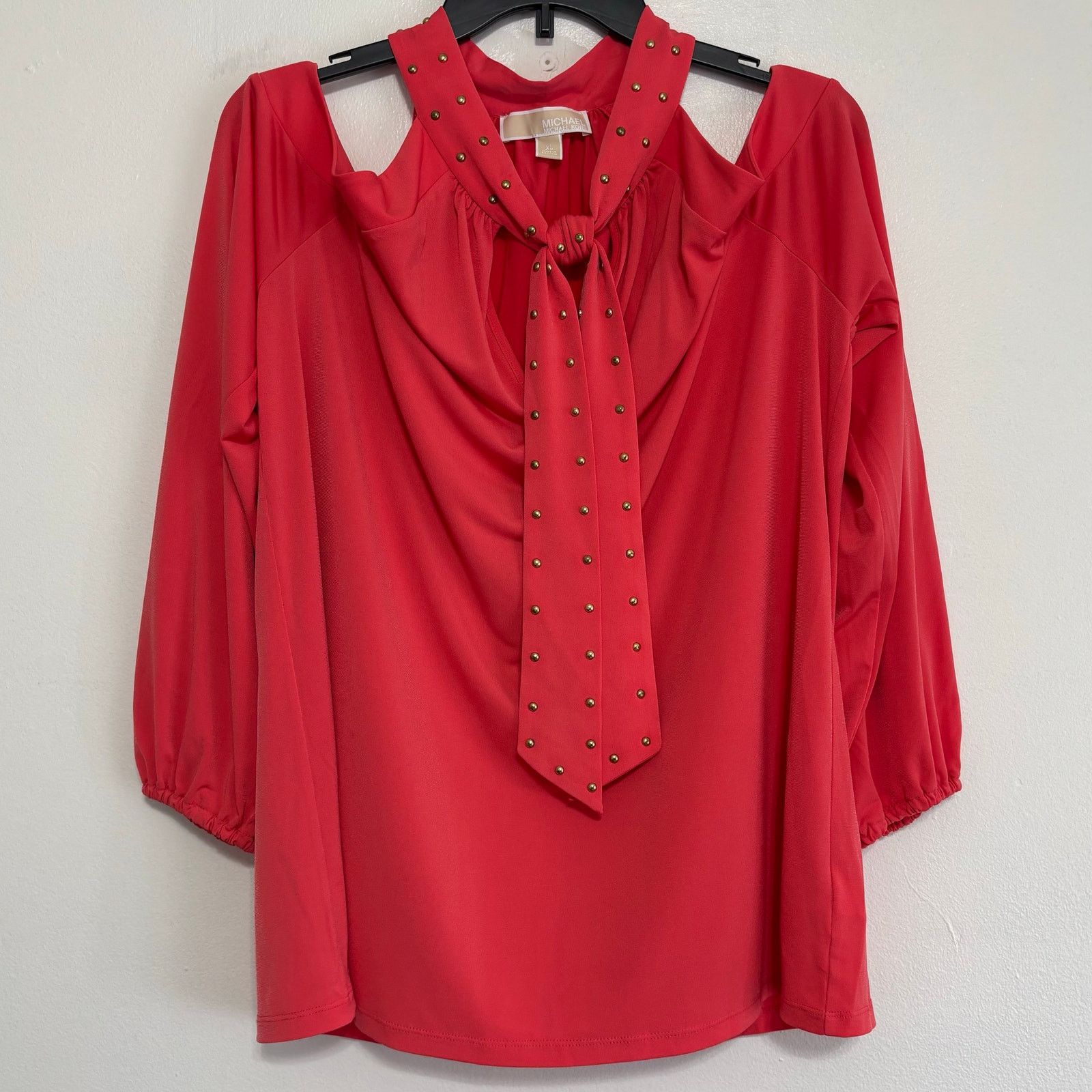 Michael Kors MICHAEL Michael Kors Cold-shoulder Tie-neck Coral Blouse XL Size XL / US 12-14 / IT 48-50 - 1 Thumbnail