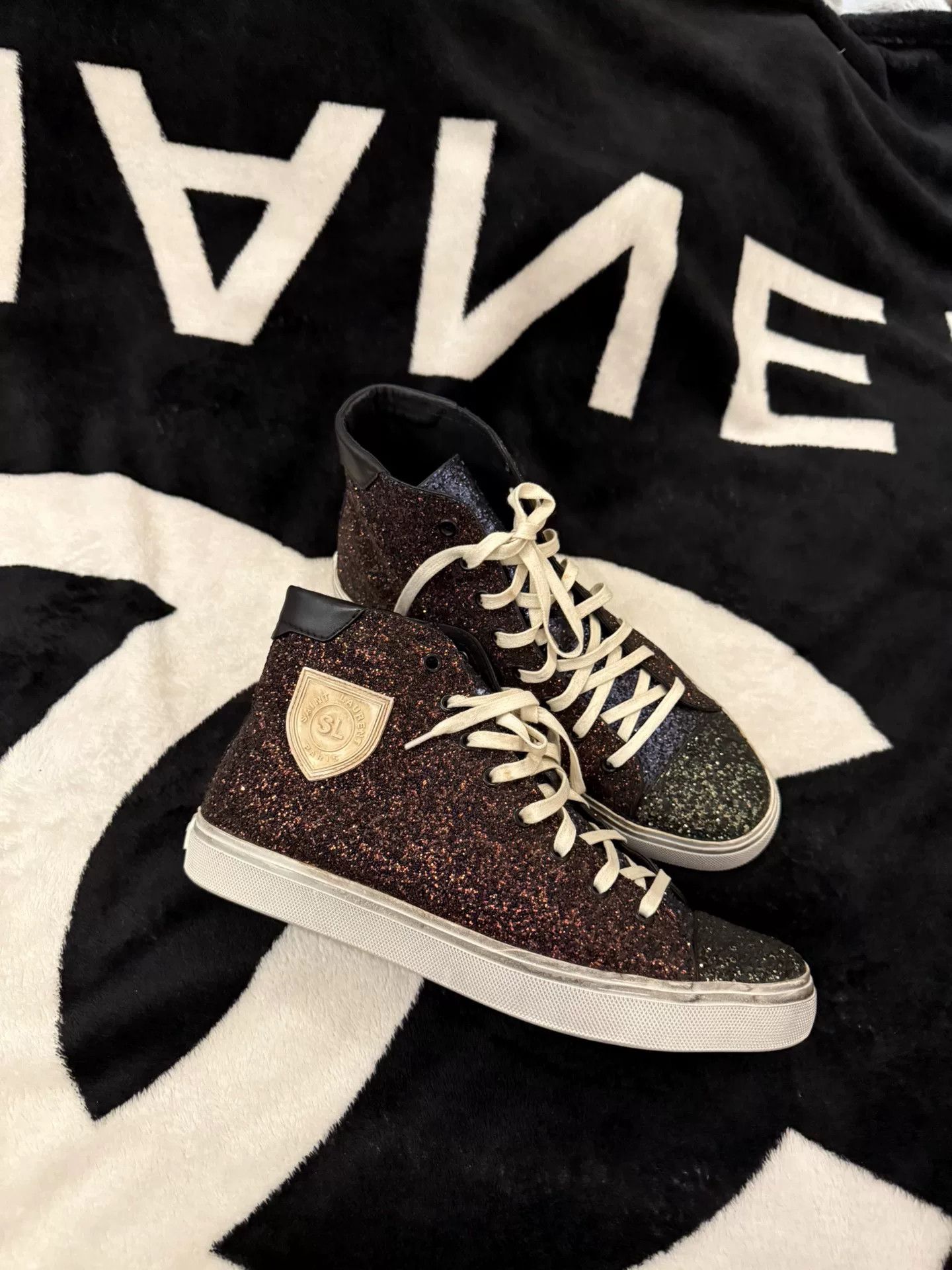 Saint Laurent Paris Saint Laurent High-Top Glitter Sneakers Size US 8 / EU 41 - 1 Thumbnail