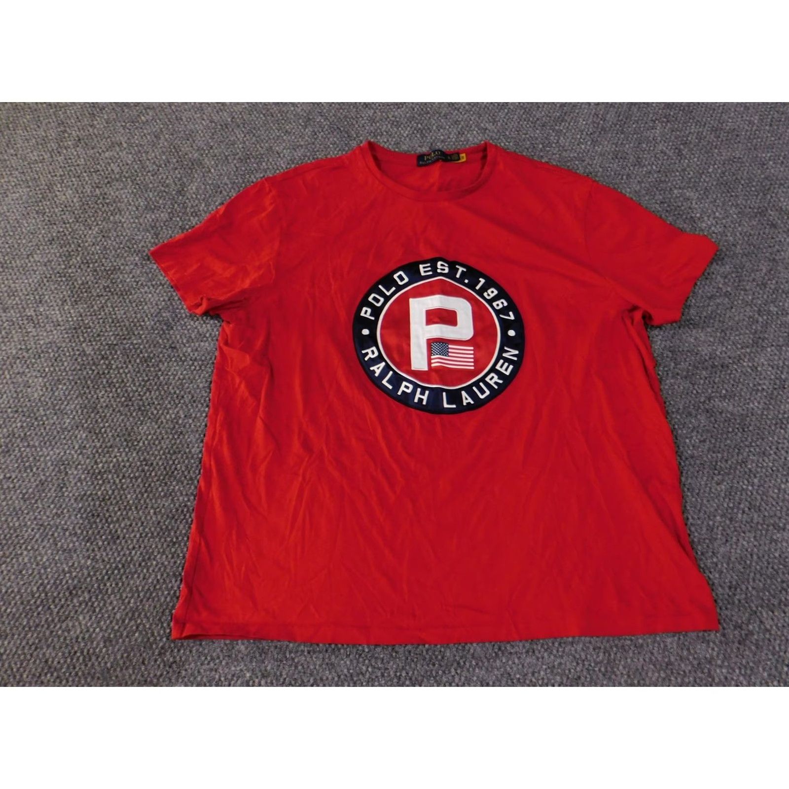 Polo Ralph Lauren Polo Ralph Lauren Shirt Mens XL Red Crew Neck Graphic Print Est. 1967 Circle Logo USA Flag 100% Cotton T-Shirt Size US XL / EU 56 / 4 - 2 Thumbnail