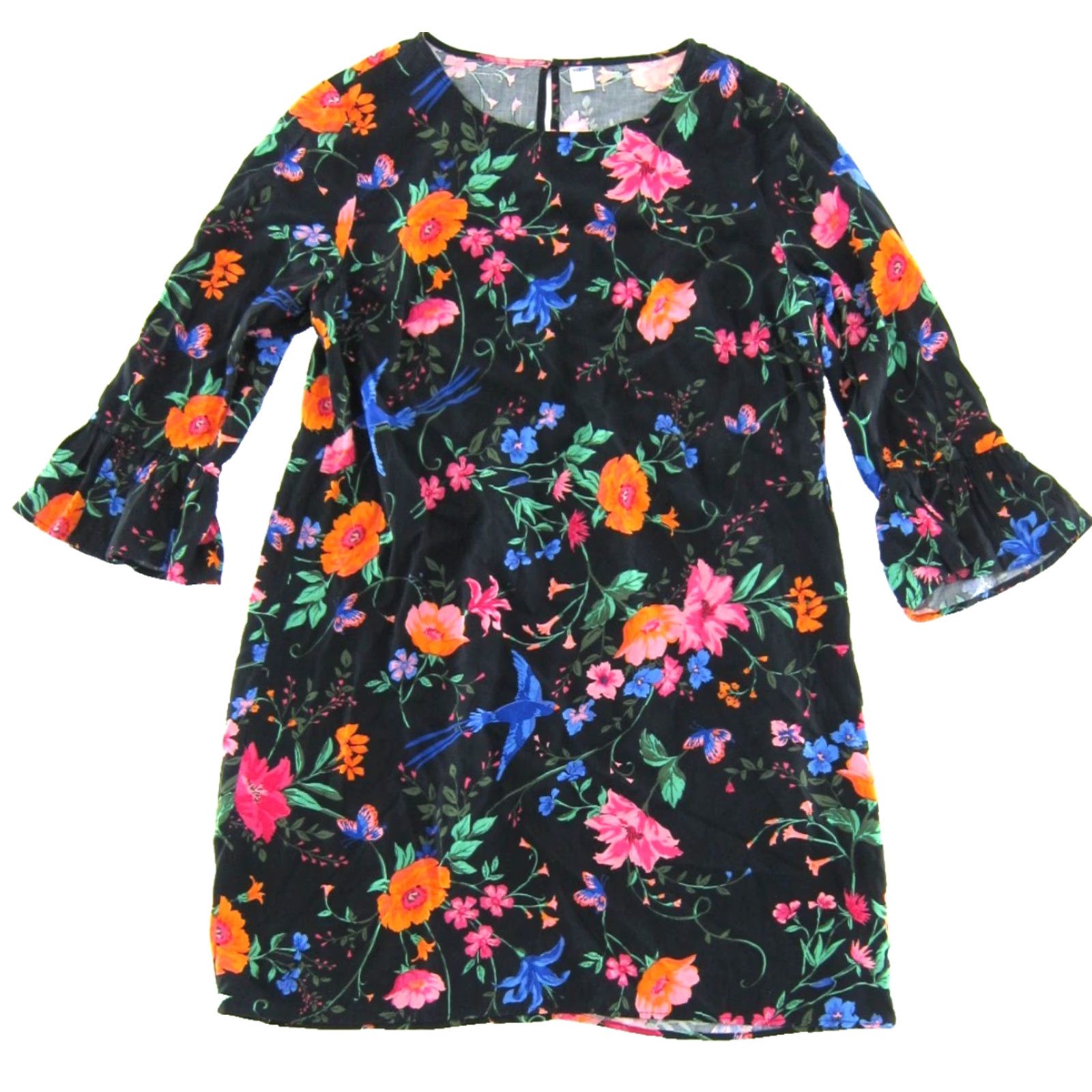 Old Navy Old Navy Tunic Dress L - Floral Butterfly 100% Rayon Long Sleeve Shirt Dress - Black Size L / US 10 / IT 46 - 2 Thumbnail