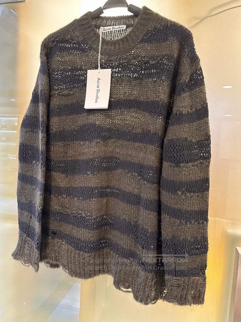 Acne Studios Acne Studios Neutral striped distressed knitted sweater, m Size XS / US 0-2 / IT 36-38 - 3 Thumbnail