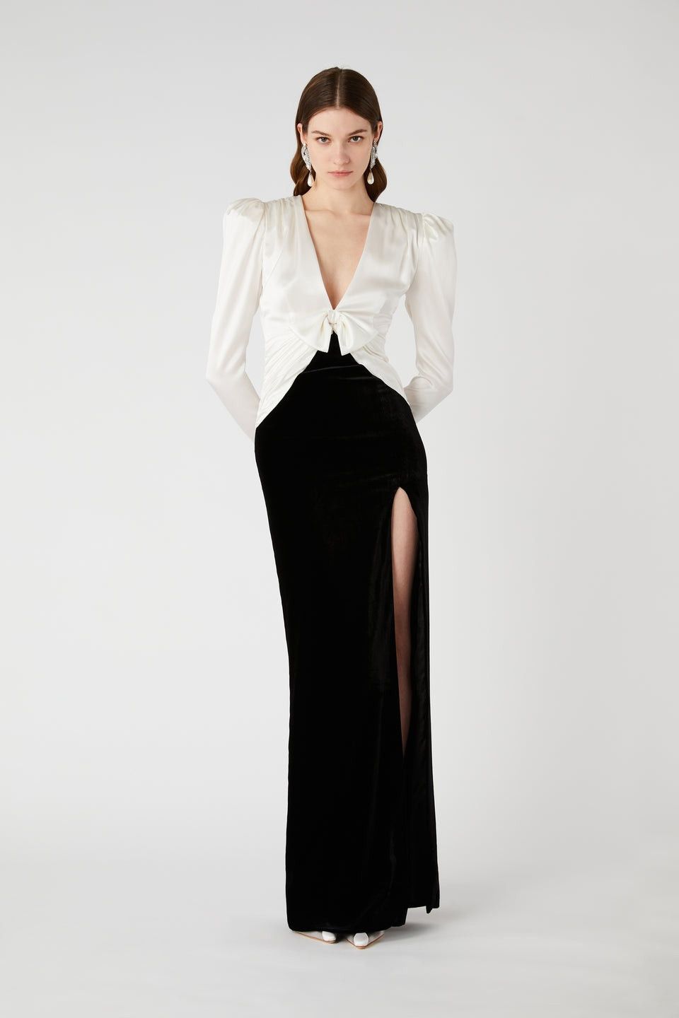 Alessandra Rich o1s22i1n0225 Long Silk & Velvet Dress in Black White Size S / US 4 / IT 40 - 4 Thumbnail
