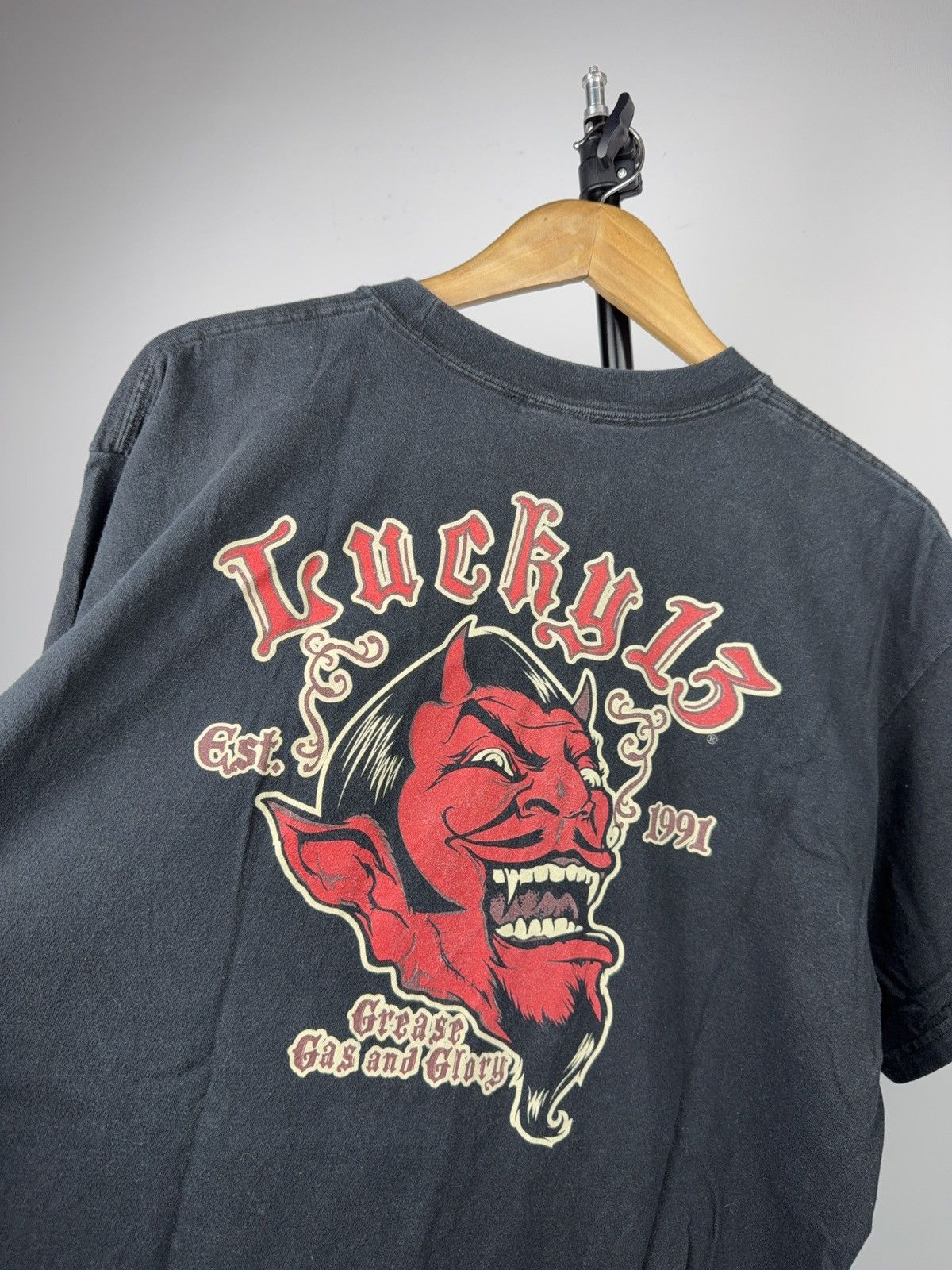 90s Retro Lucky 13 Devil Graphic T-Shirt Hot Rod Biker USA