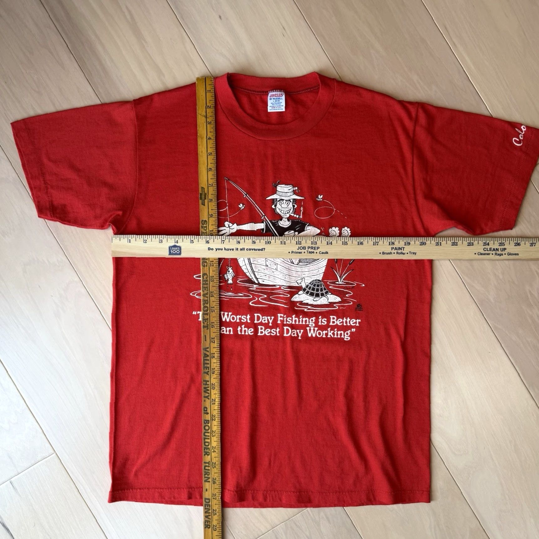 Fruit Of The Loom Vintage Fishing Shirt Large Red 90s USA Fruit of the Loom T-Shirt Men Cotton Knit Short Sleeve Logo Graphic Print US Made Size US L / EU 52-54 / 3 - 3 Thumbnail