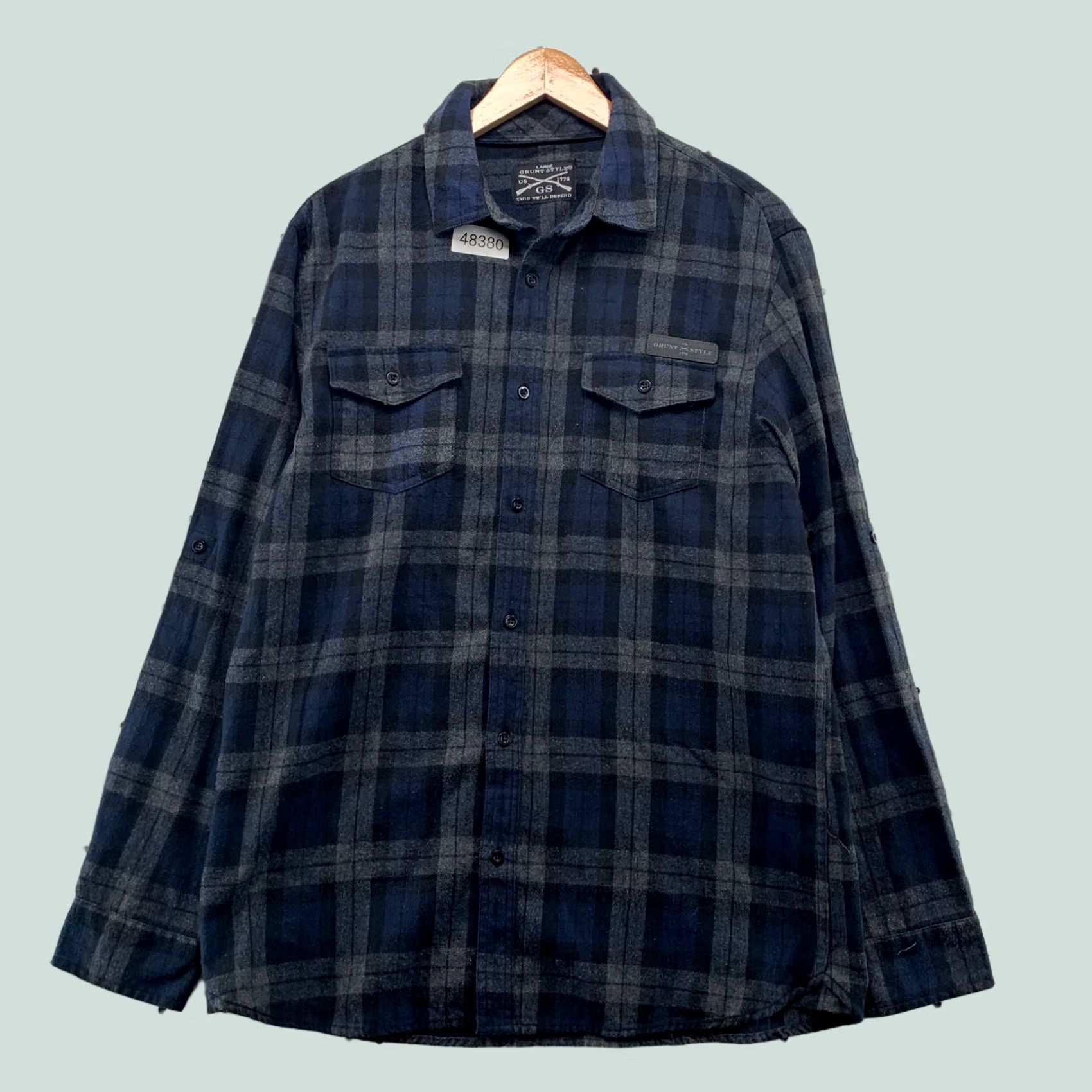 Vintage Grunt Style Flannel Button Shirt Mens Large Blue Plaid Long Sleeve Outdoor Size US L / EU 52-54 / 3 - 1 Thumbnail