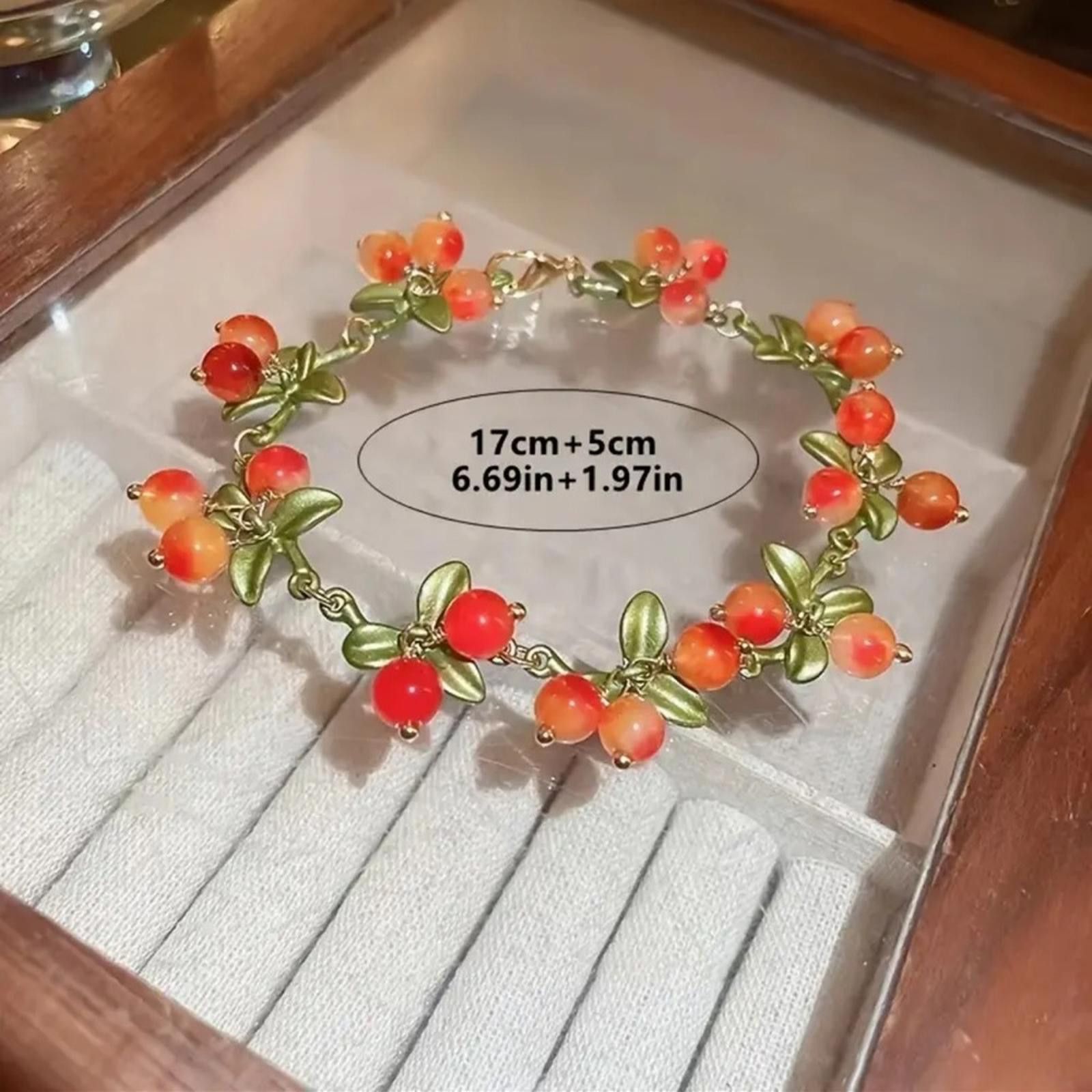 Designer Floral Charm Bracelet in Green and Orange Size ONE SIZE - 5 Thumbnail