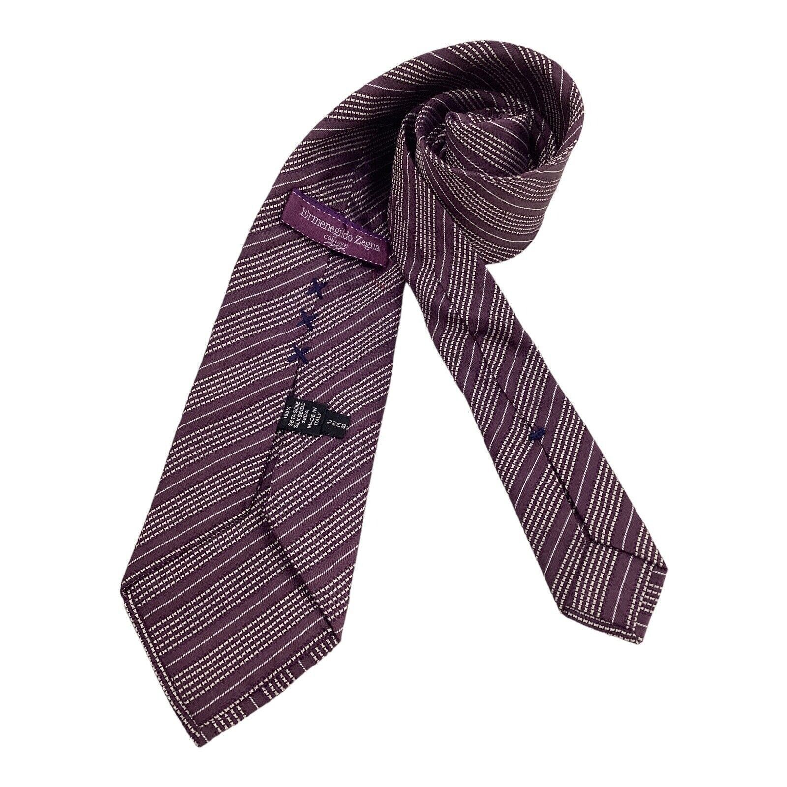 Ermenegildo Zegna ERMENEGILDO ZEGNA COUTURE Purple Striped Luxury Silk Tie Size ONE SIZE - 2 Thumbnail