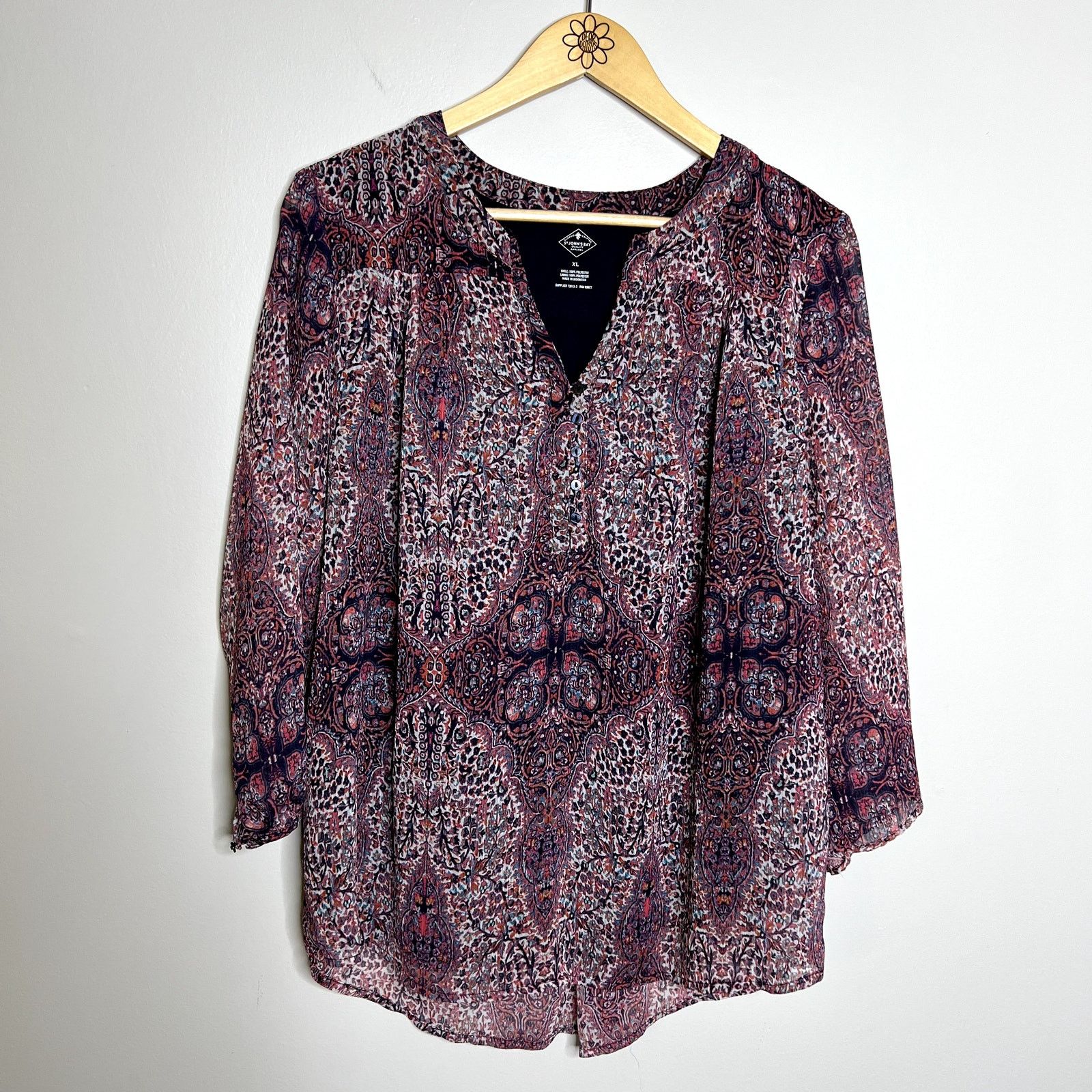 St. Johns Bay St John's Bay Patterned Peasant Top Size XL / US 12-14 / IT 48-50 - 4 Thumbnail