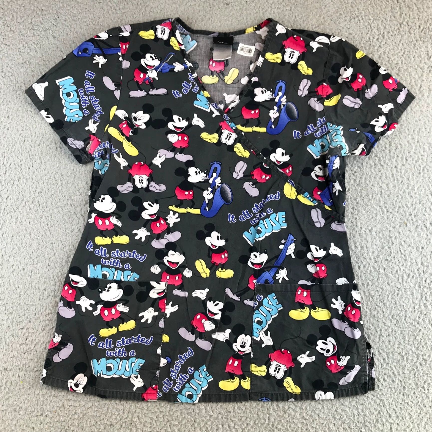 Disney Disney Mickey Mouse Scrub Top Women's Small Gray Printed Short Sleeve Pockets Size S / US 4 / IT 40 - 2 Thumbnail