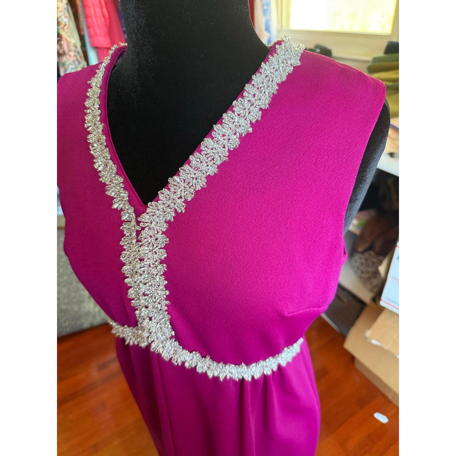 Vintage Vintage 70’s Magenta Pink Maxi Silver Sequin Dress Small Med Size M / US 6-8 / IT 42-44 - 7 Thumbnail