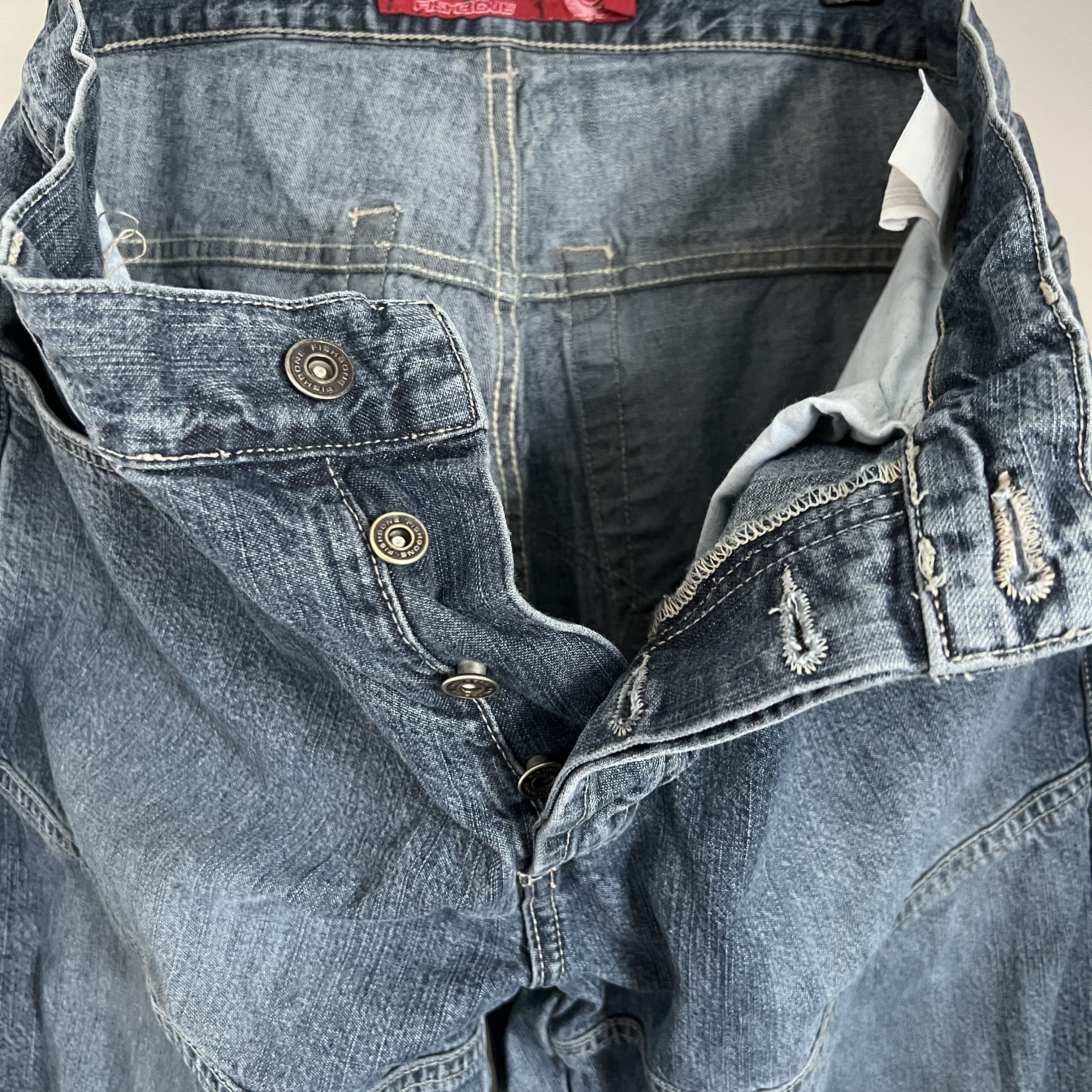 Other FISHBONE Vintage Stone Used Moto Wide Blue Jeans Size L Size US 32 / EU 48 - 13 Thumbnail