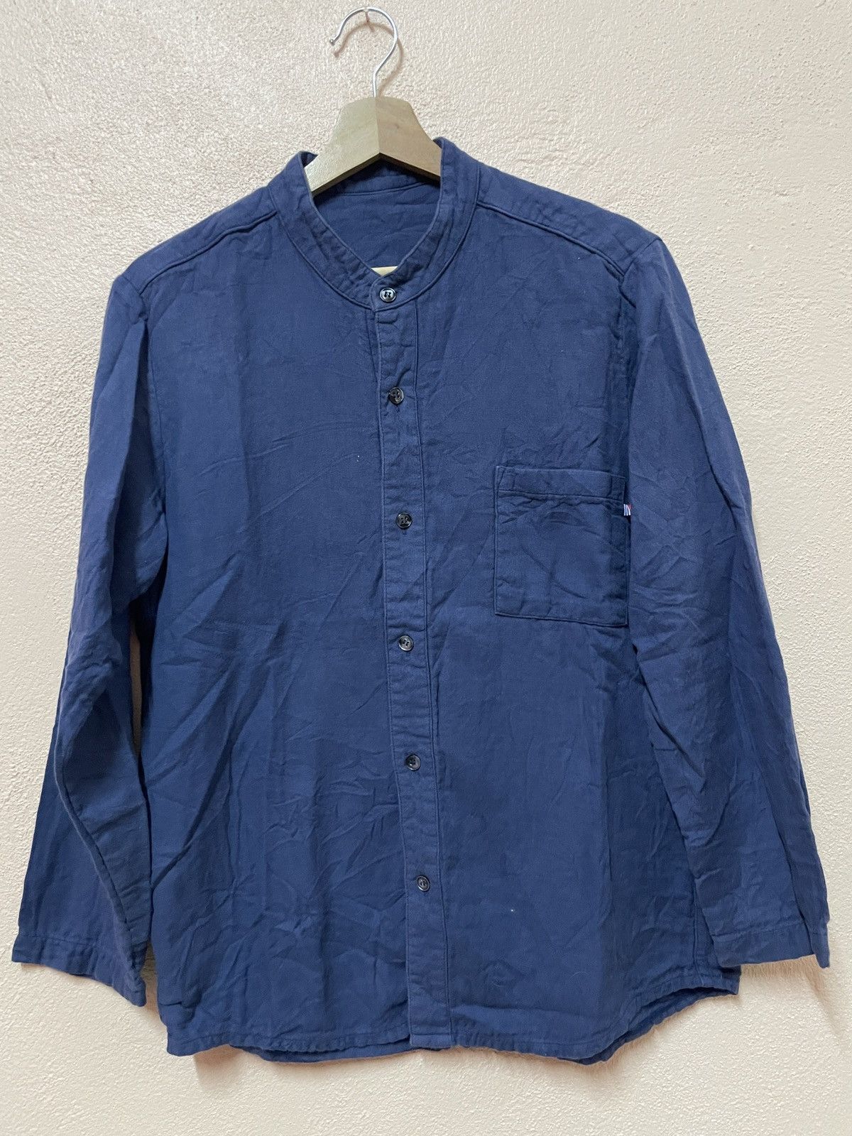 Japanese Brand Broome towel Japan Henley Collar Casual Blue Indigo slim fit Size US L / EU 52-54 / 3 - 2 Thumbnail