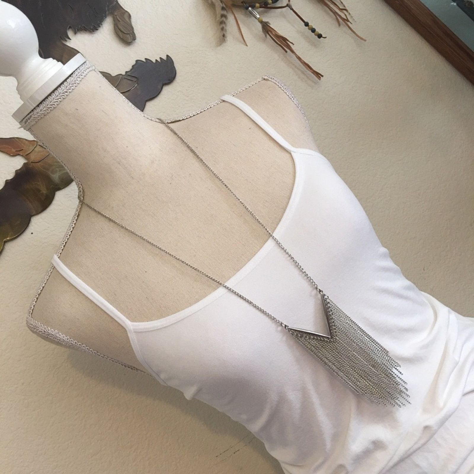 Jewelry Silver tone v shape tassel chain necklace Size ONE SIZE - 2 Thumbnail