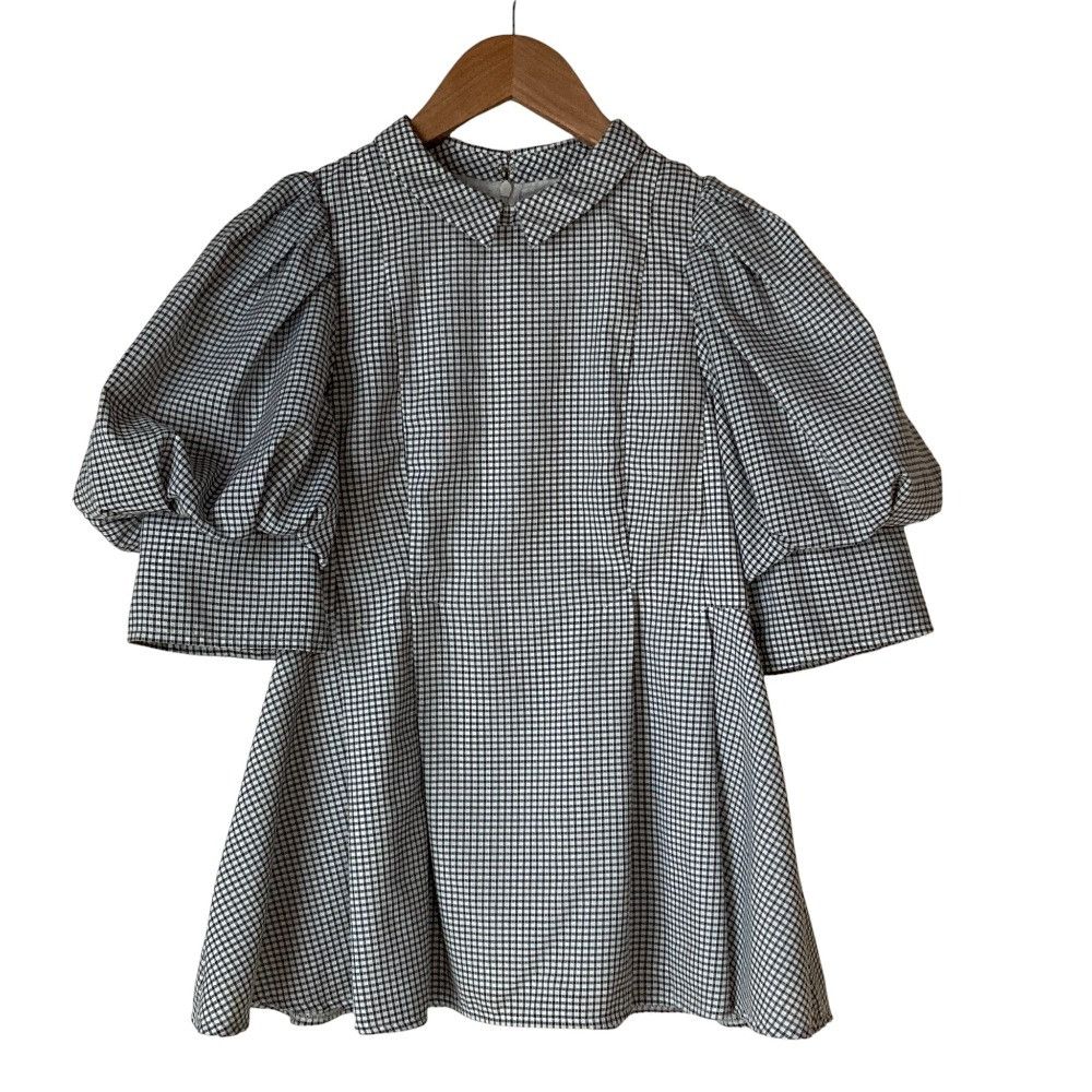 Other CELFORD Mesh Check Puff Sleeve Peplum Blouse Textile Tops DUTY FREE for USA