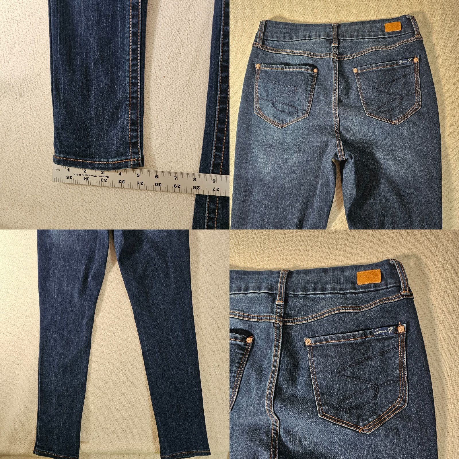 Vintage Seven7 Women’s Jeans Skinny High Rise Tummyless Stretch Dark Wash 28 in Inseam 28.5 in 5-Pocket Denim Blue Size 8 Size 30" / US 8 / IT 44 - 8 Thumbnail