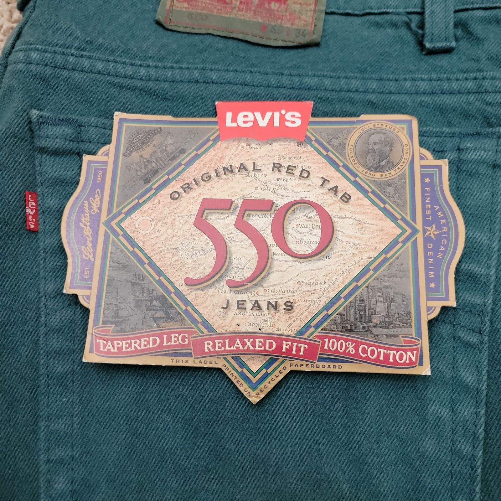 Levi's Deadstock NOS Vintage 90’s Levis 550 Jeans Teal Denim 38x34 Size US 38 / EU 54 - 4 Thumbnail
