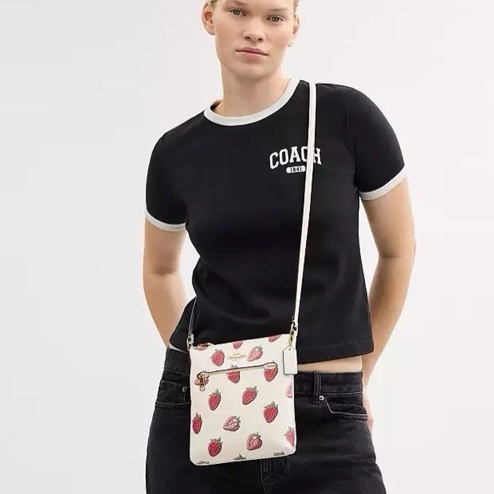 Coach NWT Coach Mini Rowan File Bag Strawberry CAQ09 Gold/Chalk Size ONE SIZE - 8 Thumbnail