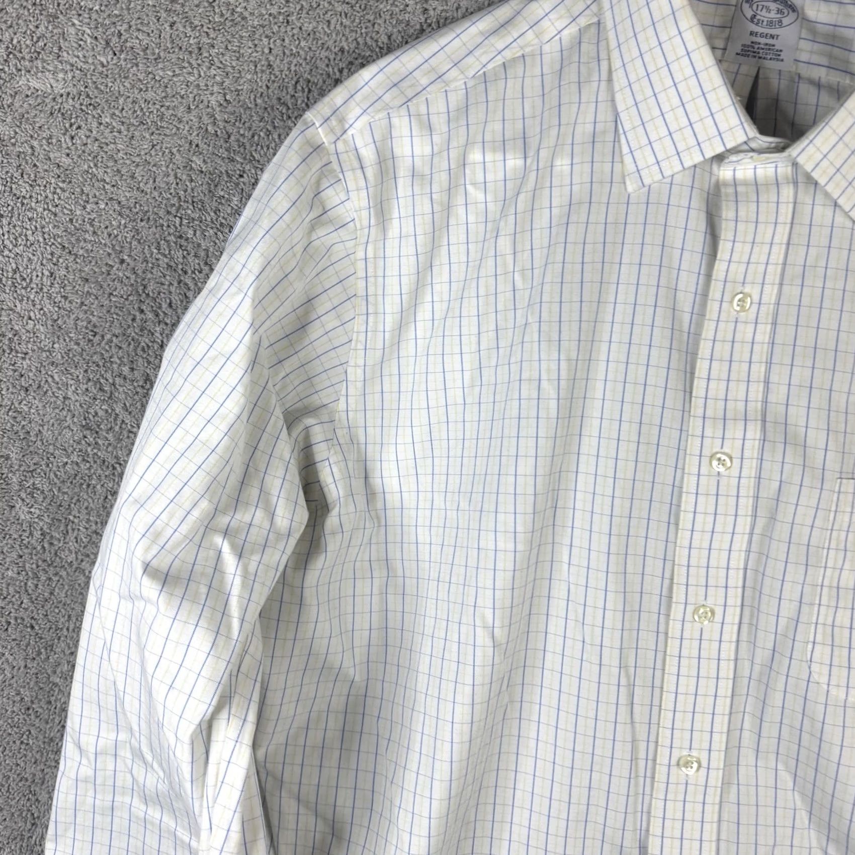 Brooks Brothers Brooks Brothers Shirt Mens 17.5 36 White Check Regent Non-Iron Supima Cotton Dress Shirt Mens 17.5 Neck 36 Sleeve Size US XXL / EU 58 / 5 - 5 Thumbnail