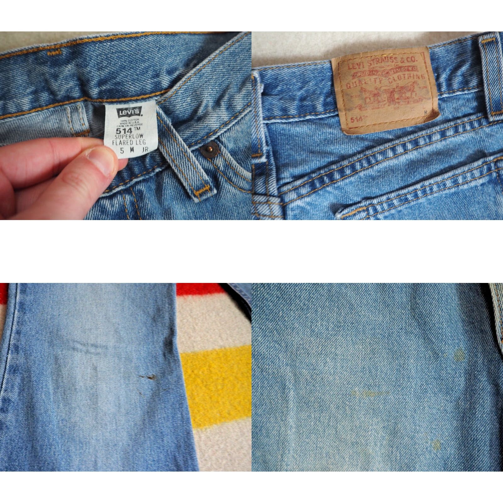 Levi's VINTAGE Levi's 514 Denim Jeans 90s Superlow Flared Faded Blue 29x31 USA Made Hippy Size 29" - 8 Thumbnail