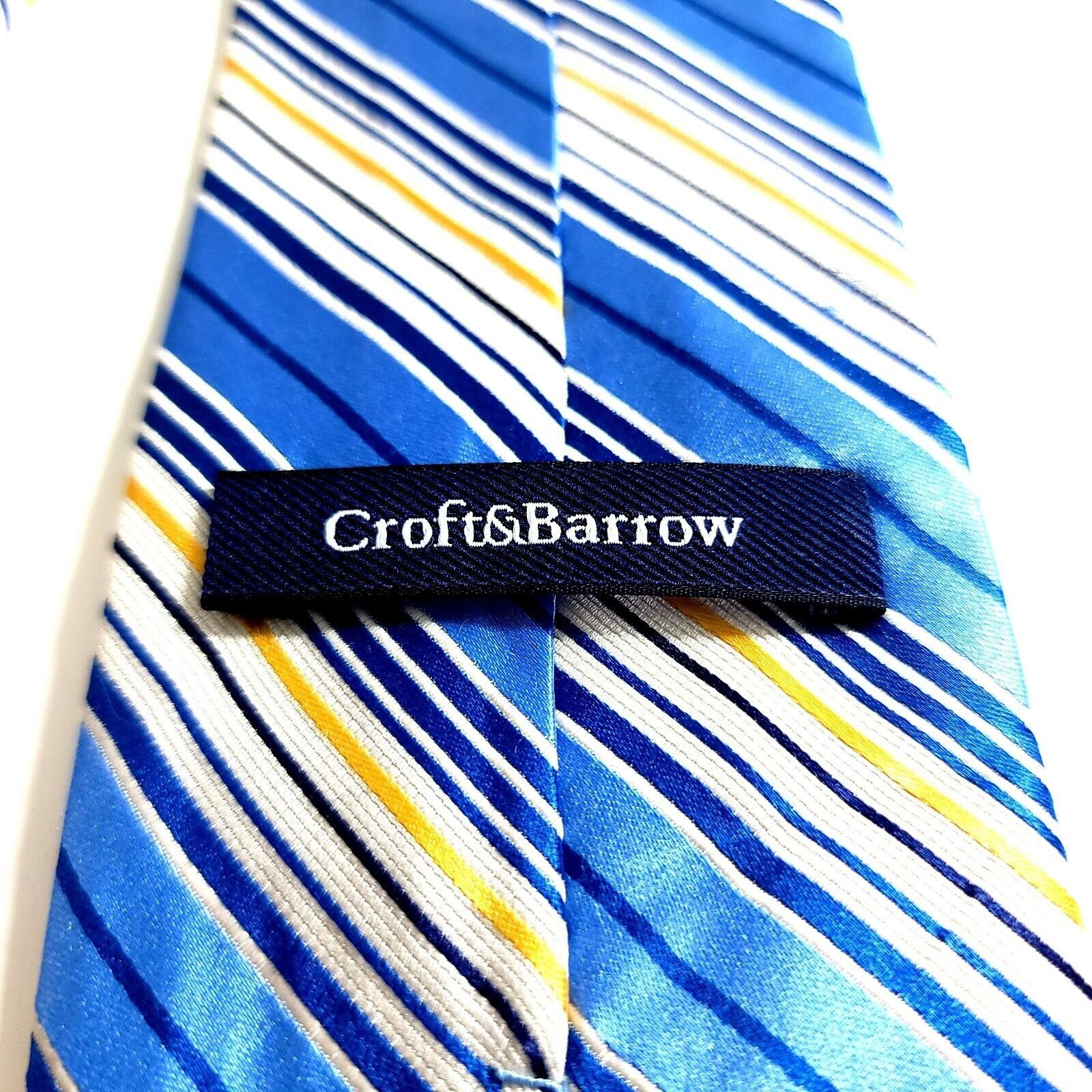 Croft & Barrow Croft & Barrow Blue Yellow Striped Woven Silk Tie Size ONE SIZE - 3 Thumbnail