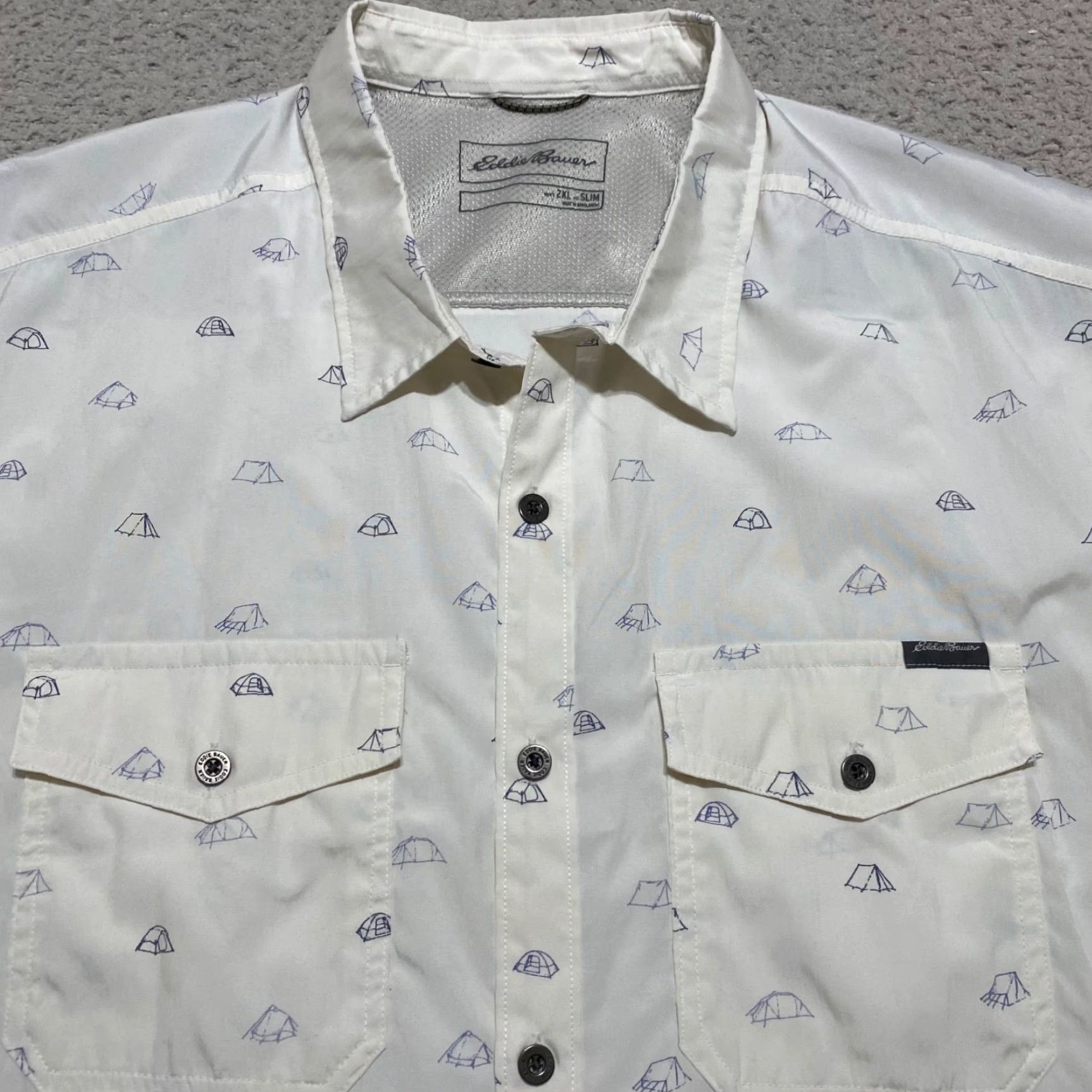 Eddie Bauer Eddie Bauer Mens Shirt 2XL White Graphic Print Button Front Outdoor Slim Vented Casual Short Sleeve Size US XXL / EU 58 / 5 - 6 Thumbnail