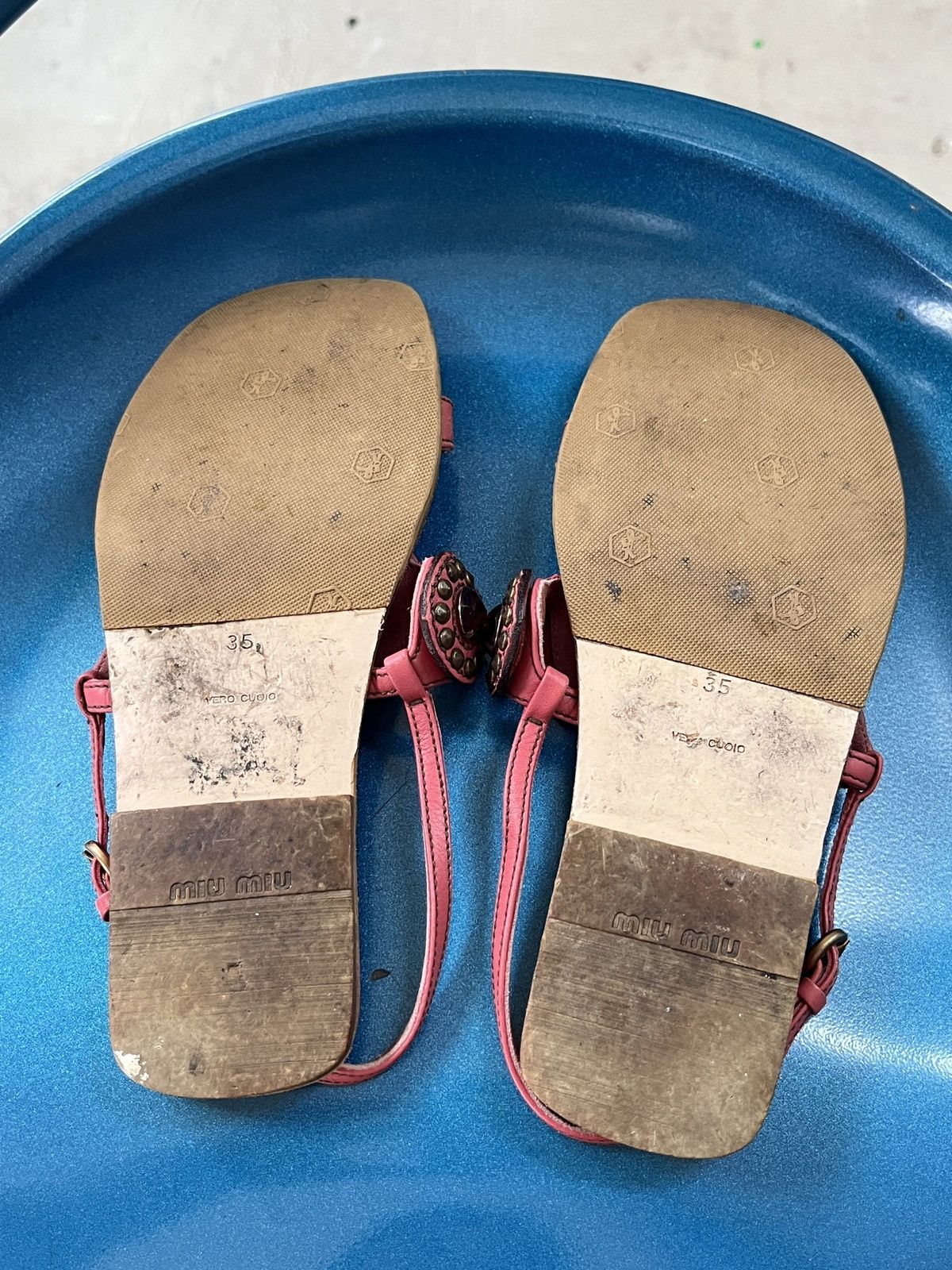 Prada Miu Miu Rare T-Strap Gemstud Leather Sandals Size US 5 / IT 35 - 12 Thumbnail