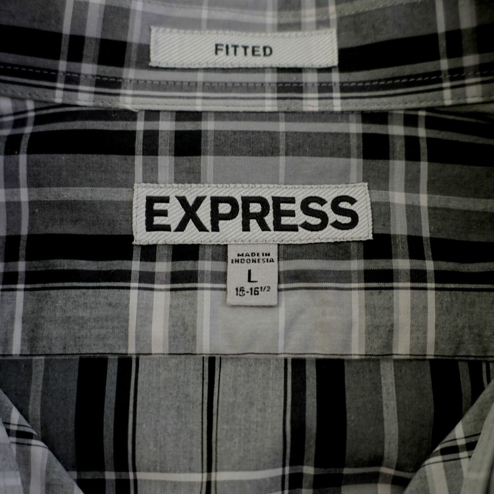 Express Express Fitted Gray Black Plaid Large 15-16.5 Collared Dress Size US L / EU 52-54 / 3 - 8 Thumbnail