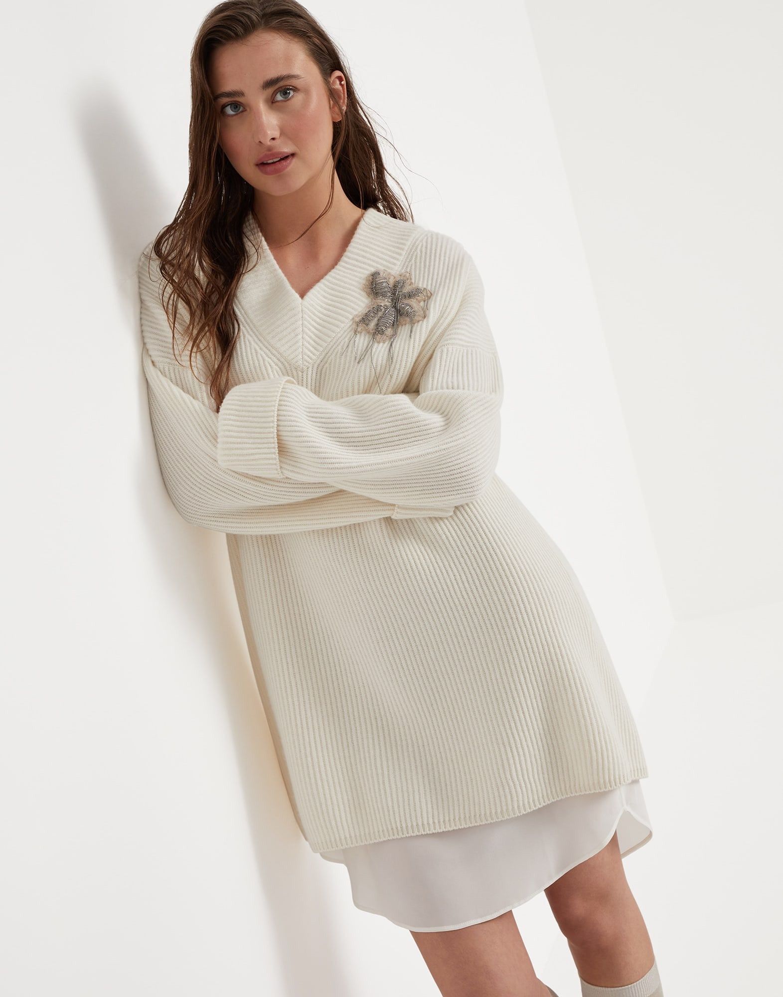 Brunello Cucinelli o1la1rc1a1025 Cashmere Dress in Ivory Size S / US 4 / IT 40 - 4 Thumbnail