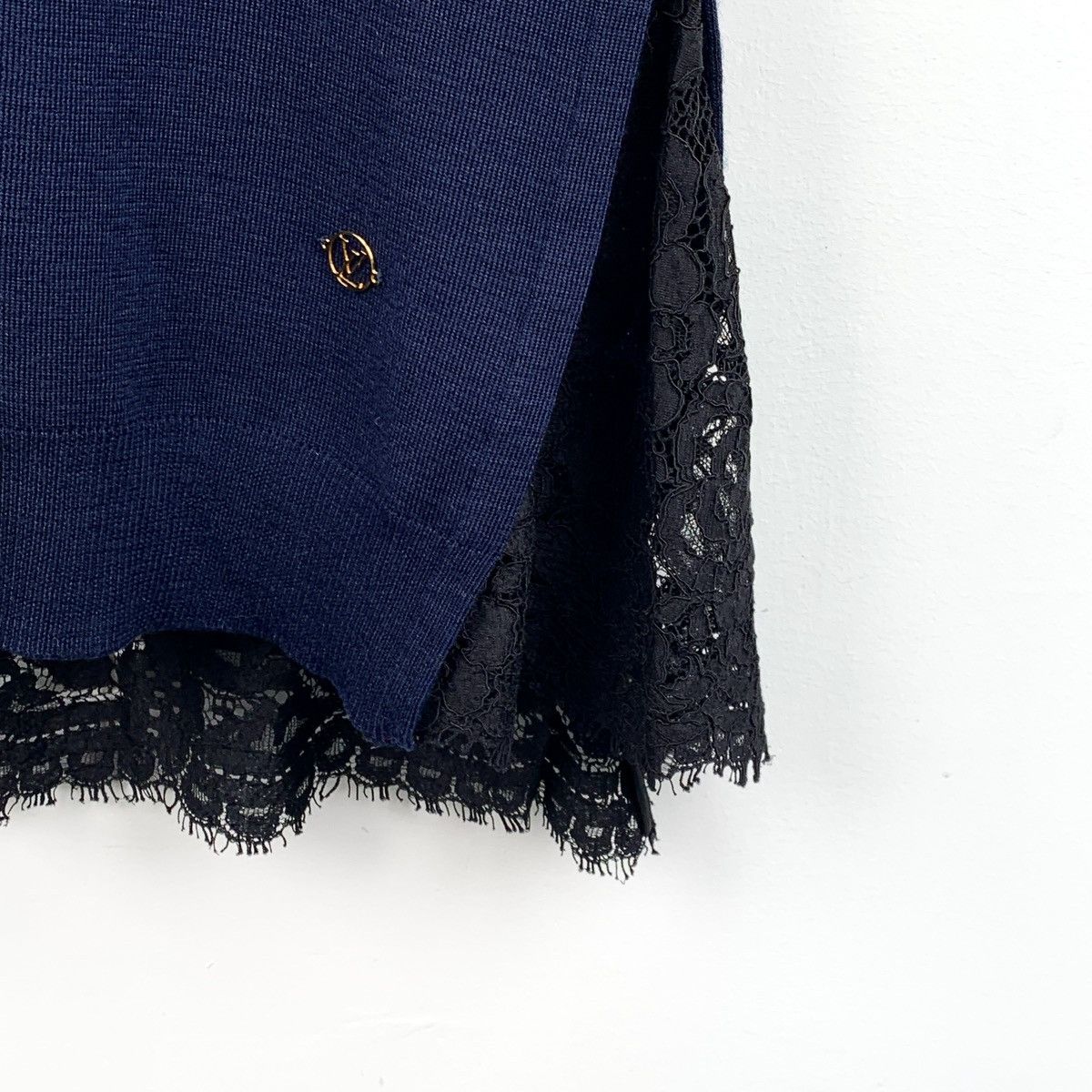 Louis Vuitton Louis Vuitton Blue Logo Wool V-neck Long Sleeve Dress K26WX Size S / US 4 / IT 40 - 4 Thumbnail